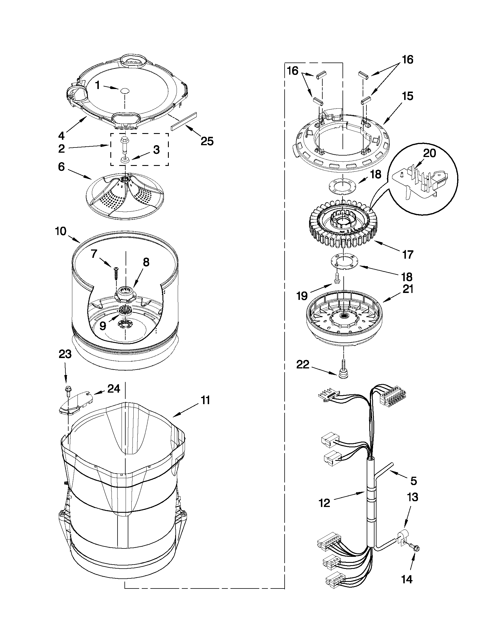 Maytag MVWB755YR0 motor, basket and tub parts diagram