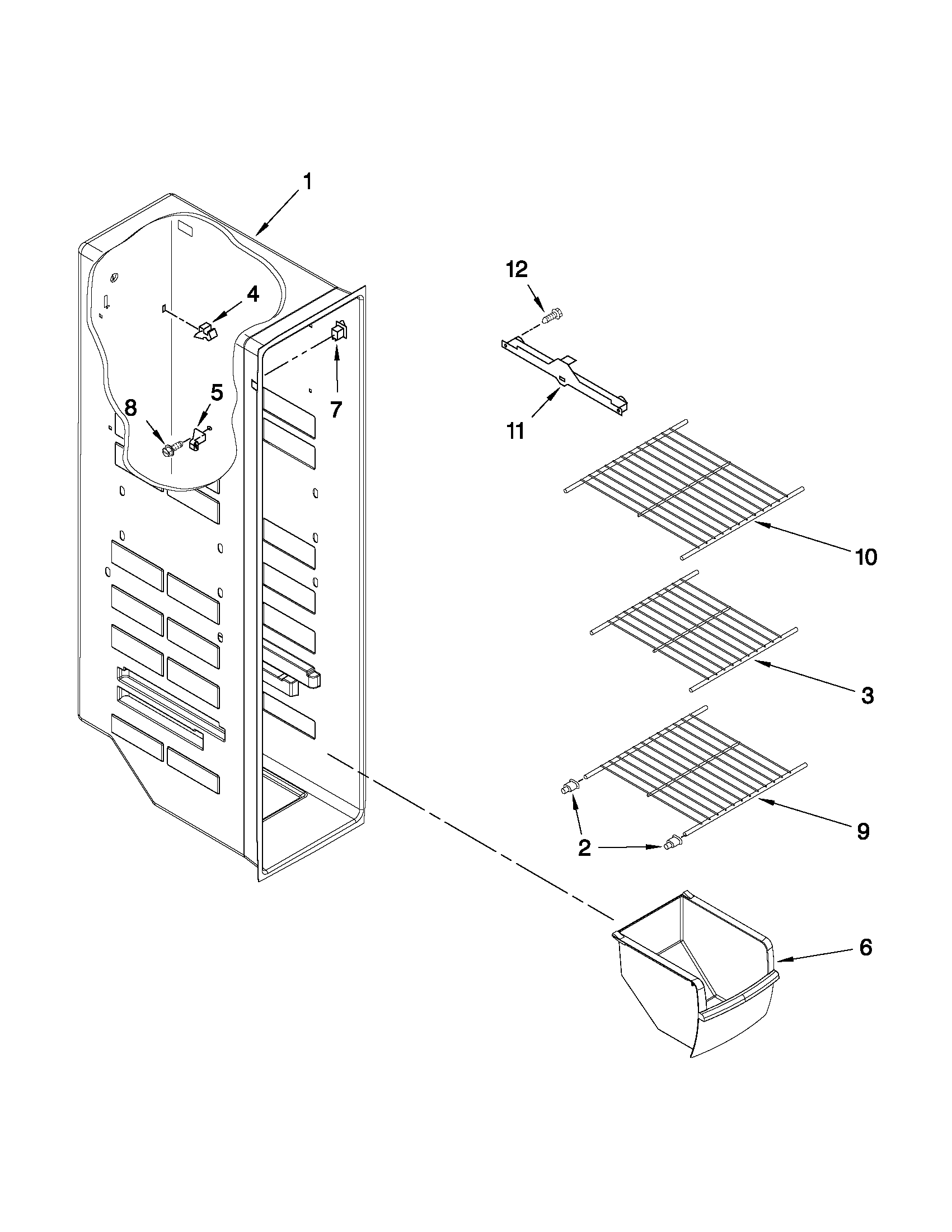 Maytag MSD2273VES02 freezer liner parts diagram