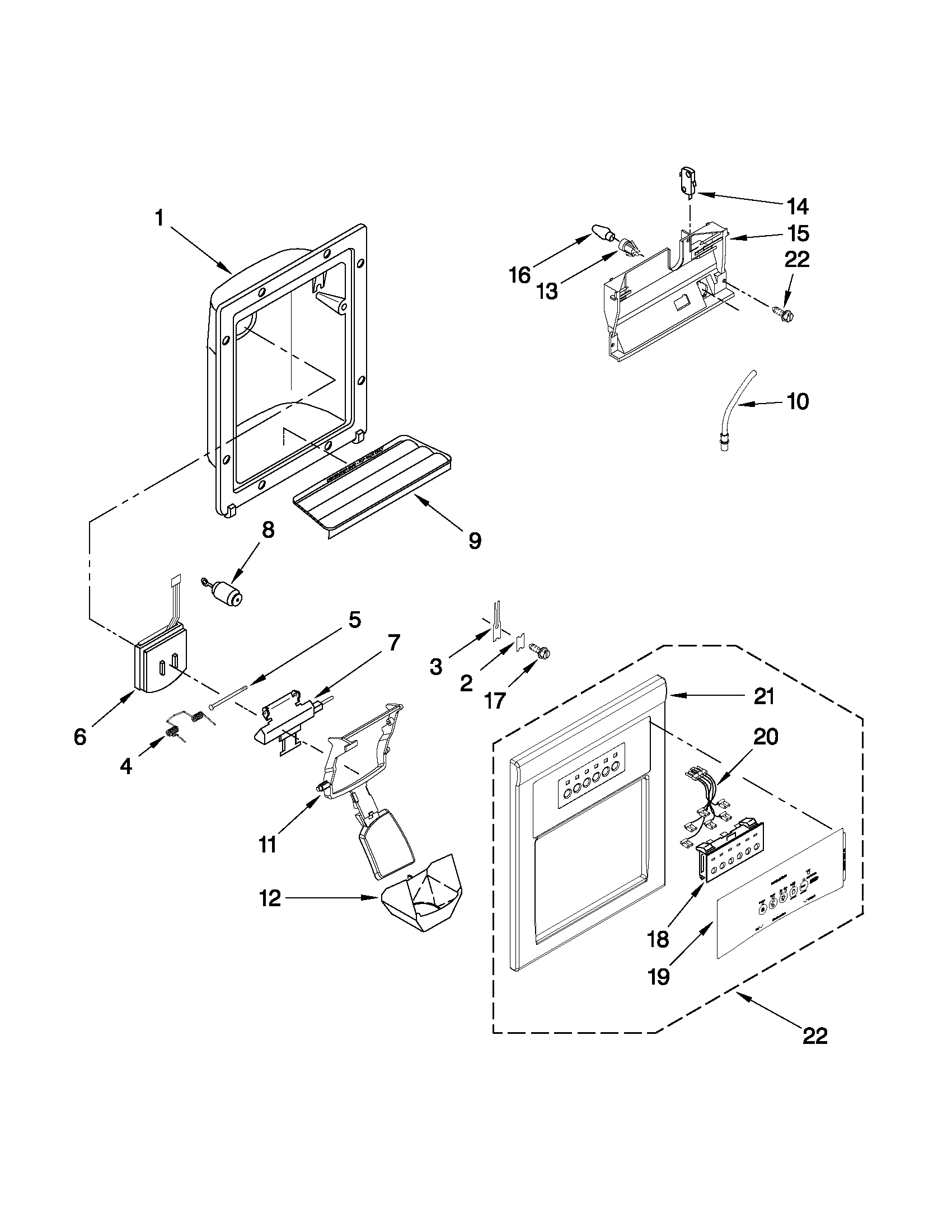 Maytag MSD2273VES02 dispenser front parts diagram
