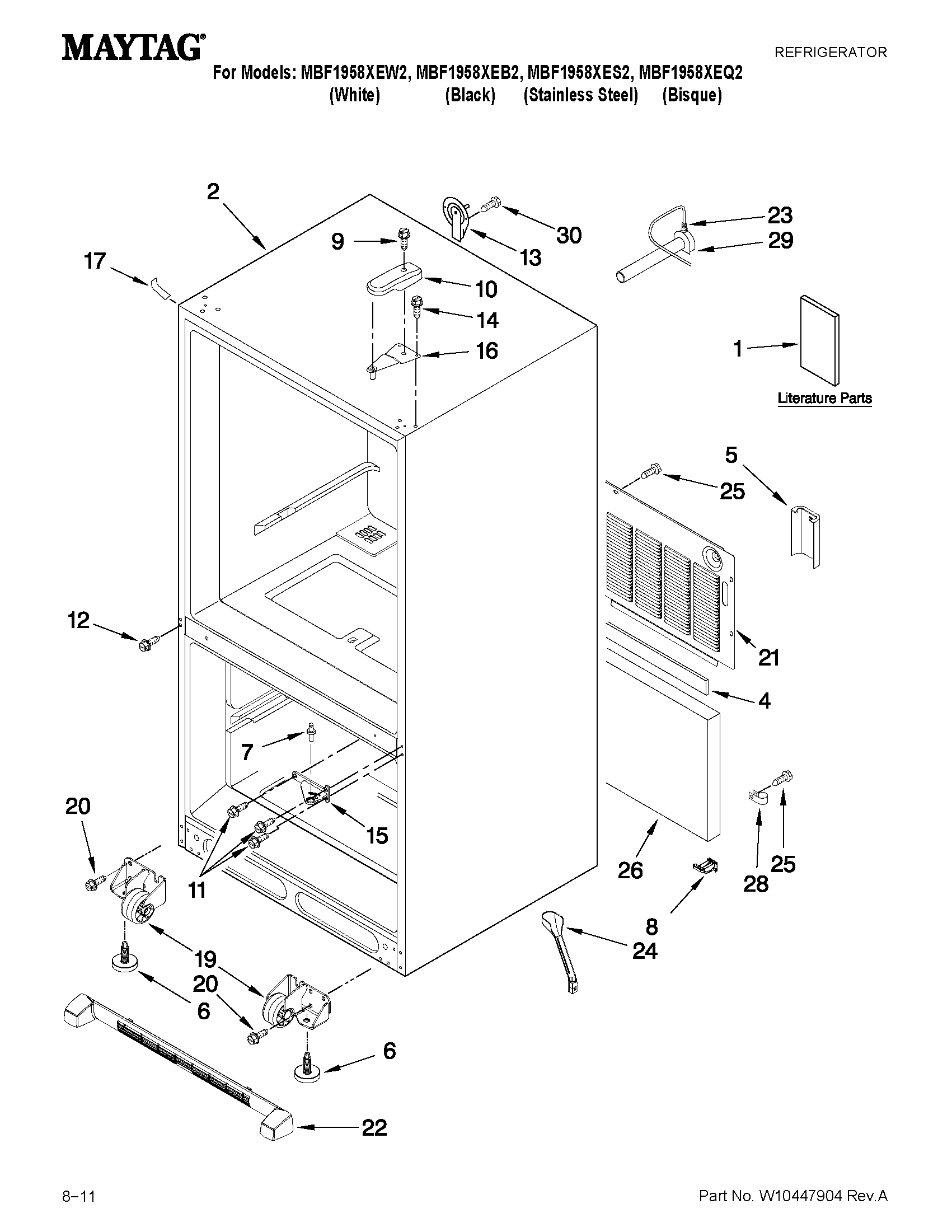 Maytag MBF1958XES2 cabinet parts diagram