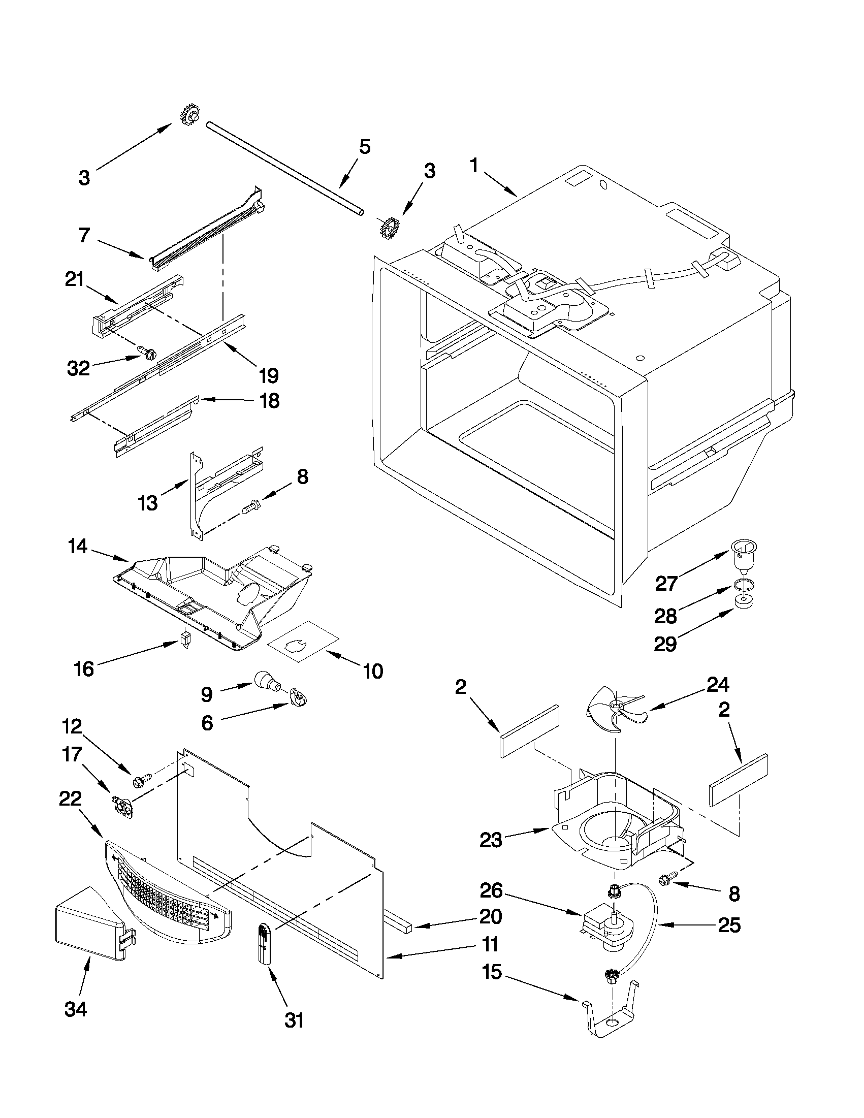 Maytag MBF1958XES2 freezer liner parts diagram