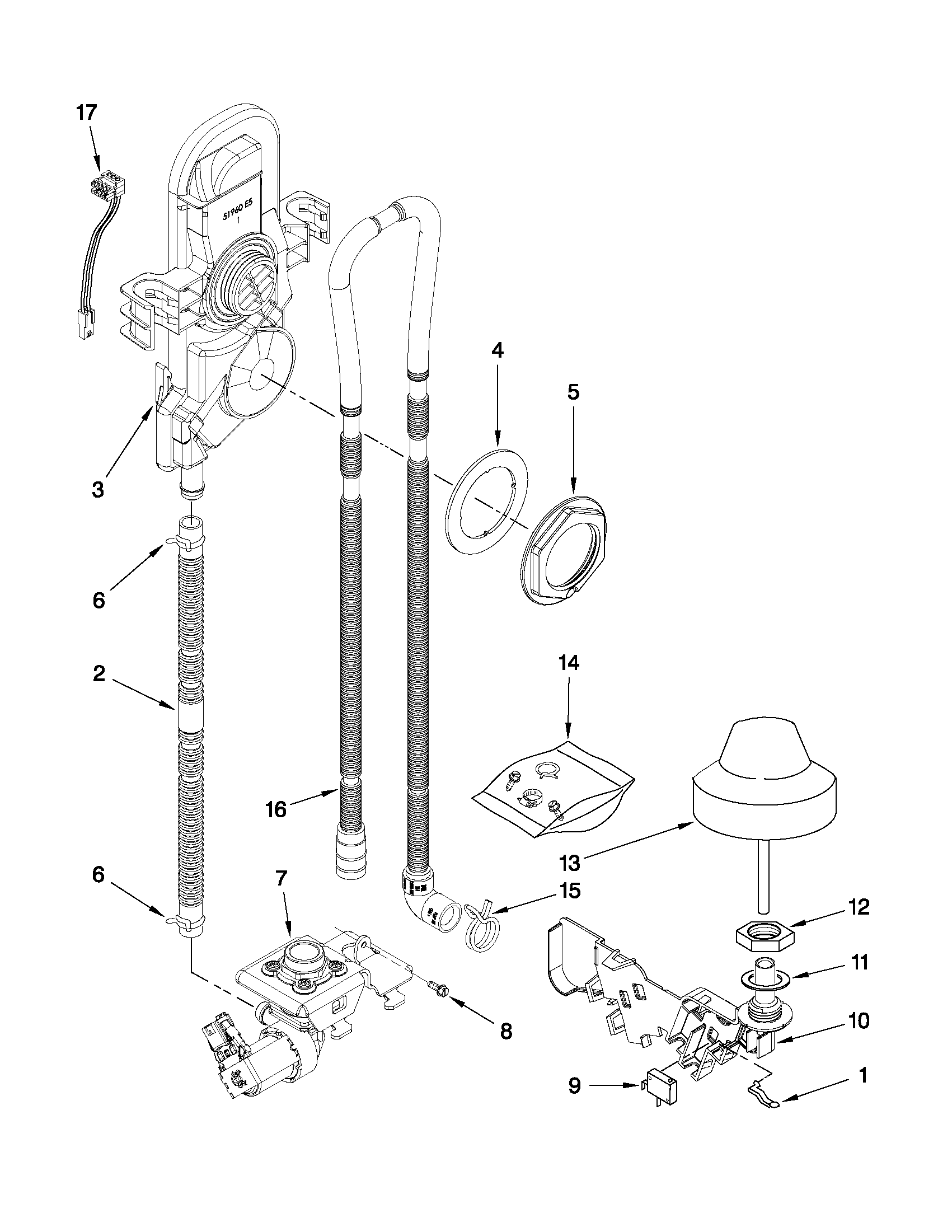KitchenAid KUDS40CVBL1 fill, drain and overfill parts diagram