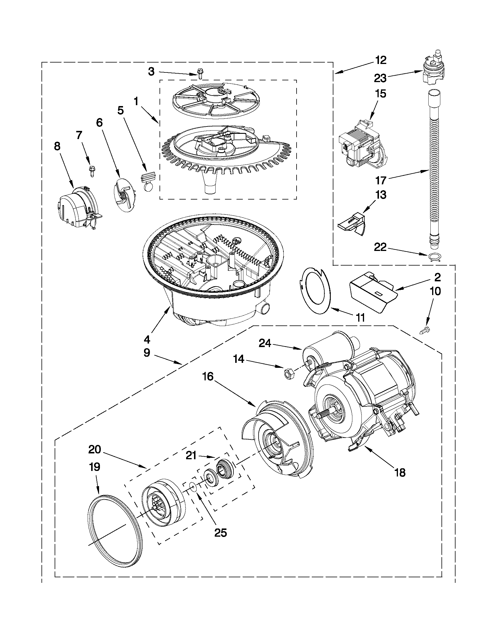 KitchenAid KUDS40CVBL1 pump and motor parts diagram