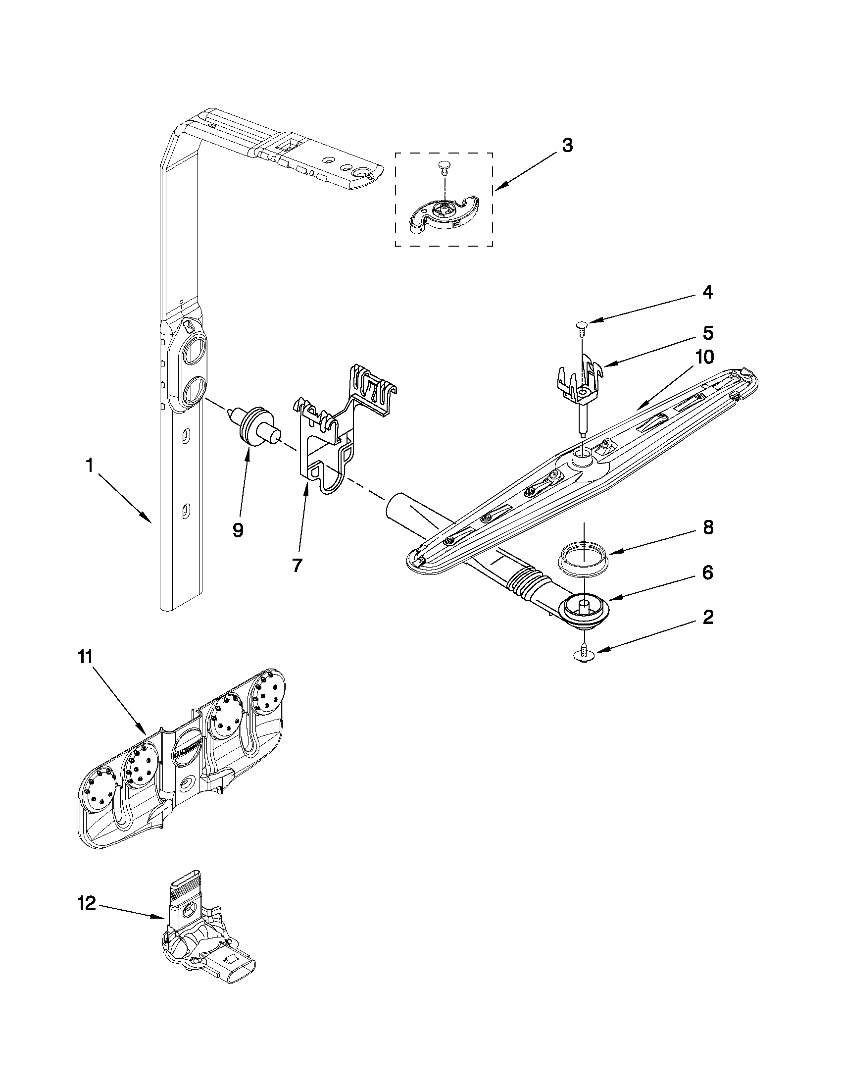 KitchenAid KUDS40CVBL1 upper wash and rinse parts diagram