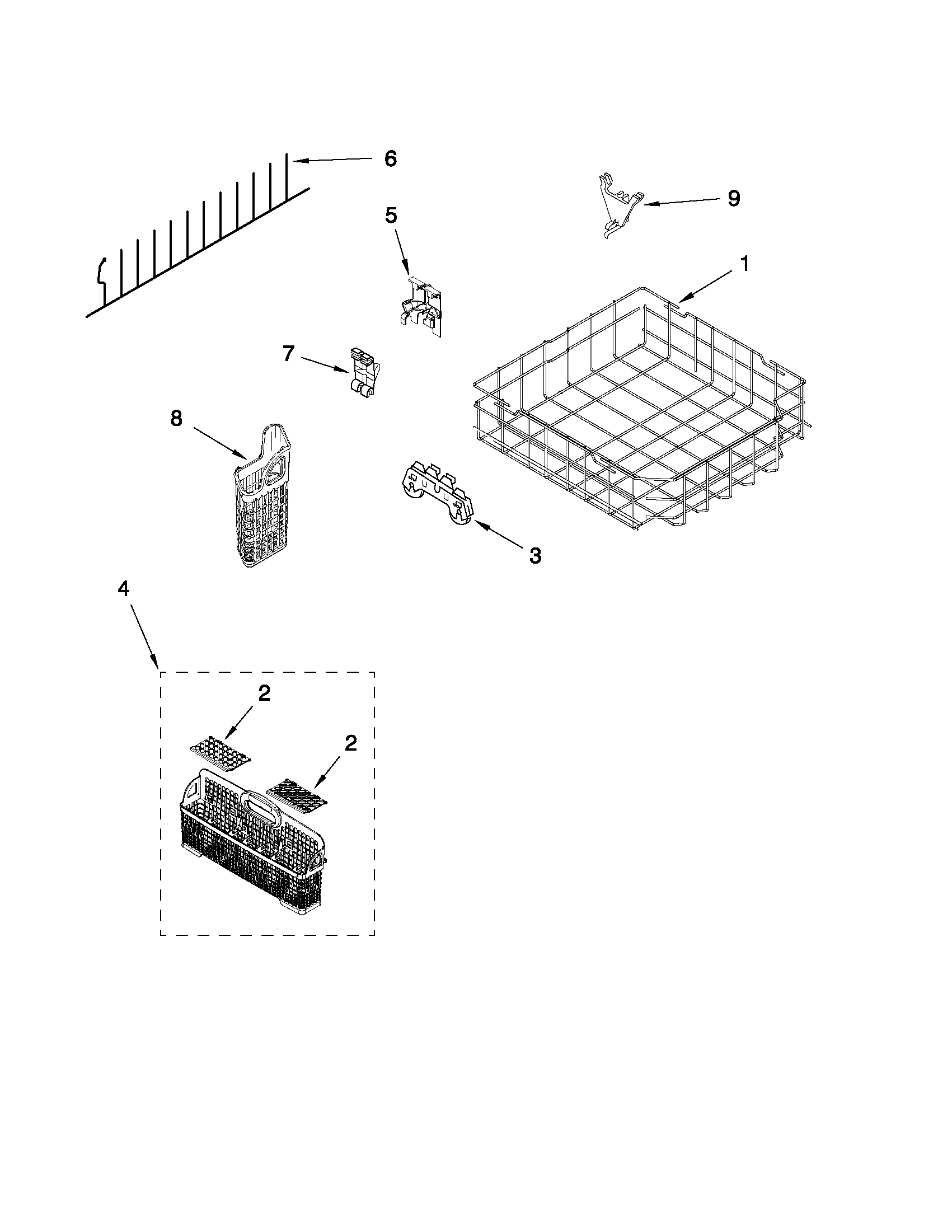 KitchenAid KUDS40CVBL1 lower rack parts diagram