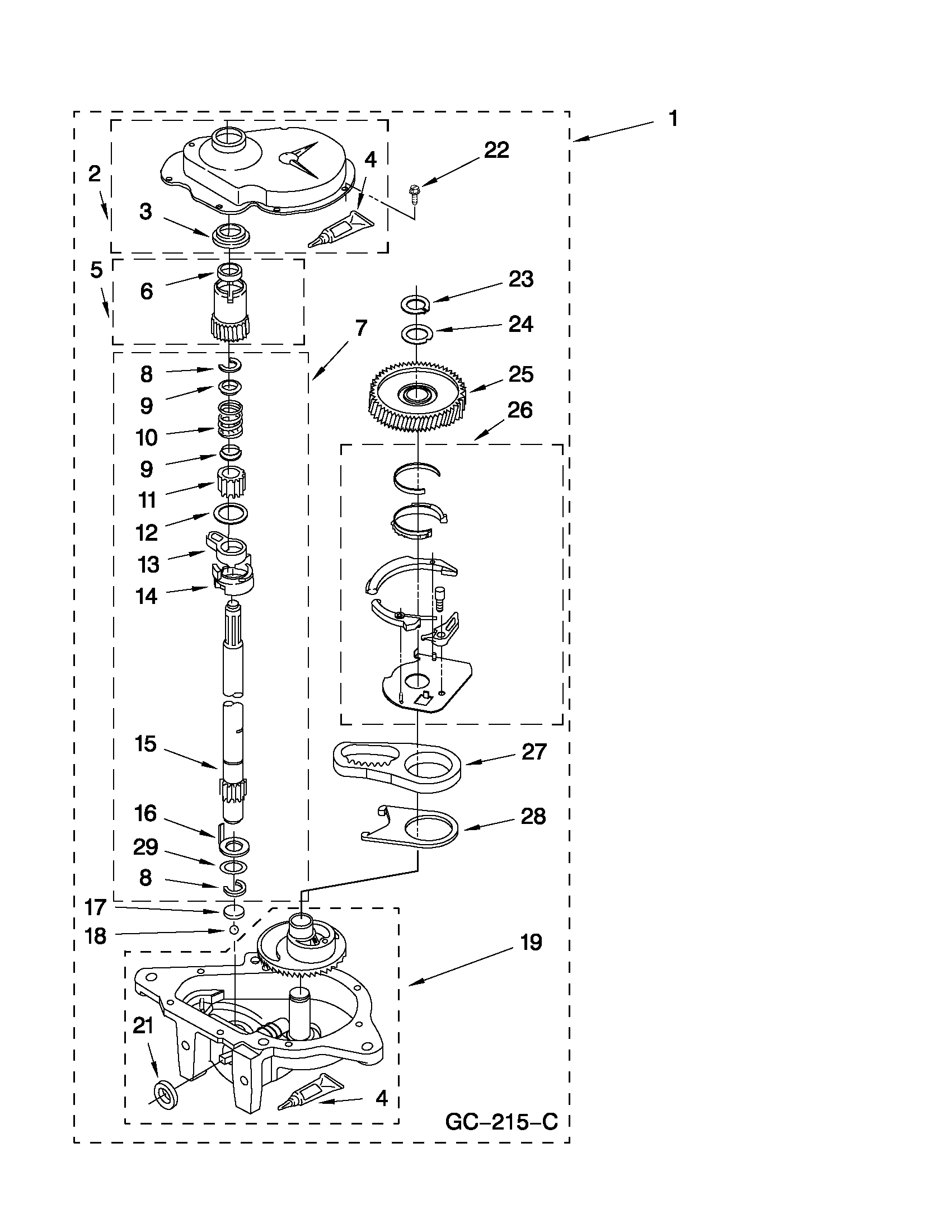 Whirlpool CAM2742TQ3 gearcase parts diagram