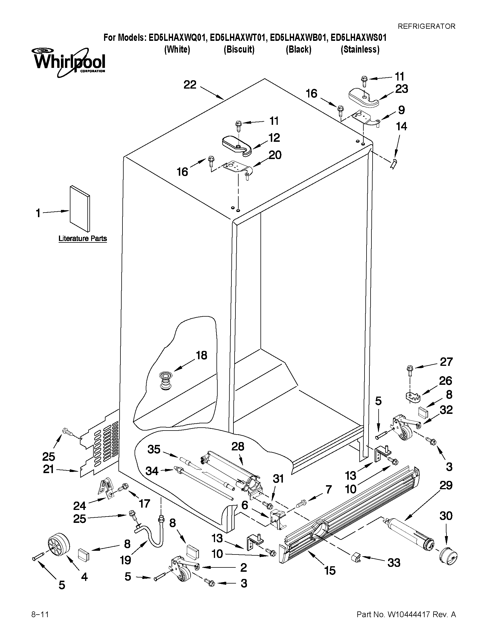 Whirlpool ED5LHAXWS01 cabinet parts diagram