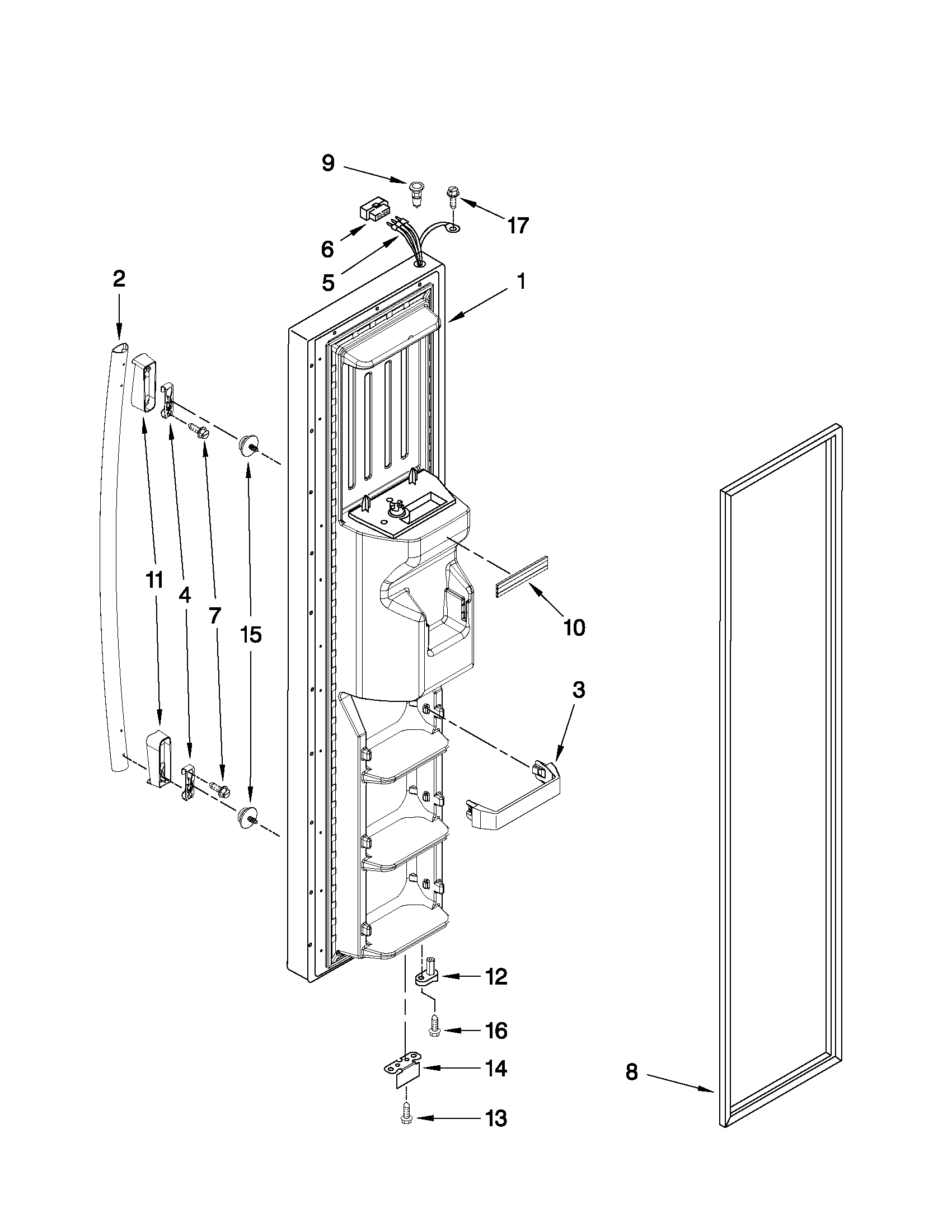 Whirlpool ED5LHAXWS01 freezer door parts diagram
