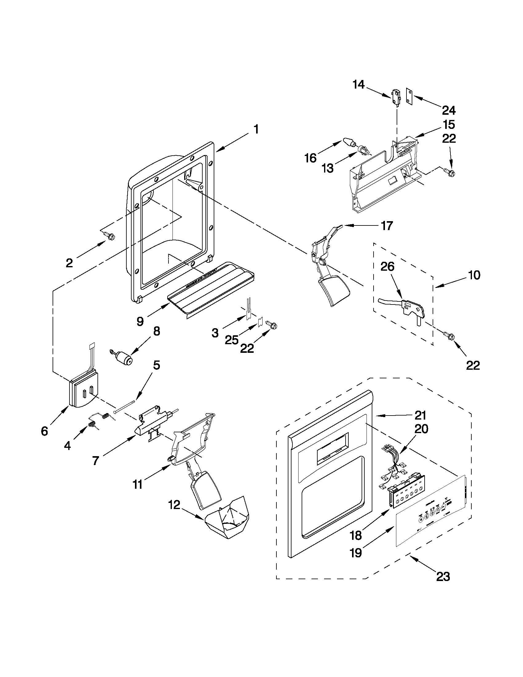 Whirlpool ED5LHAXWS01 dispenser front parts diagram