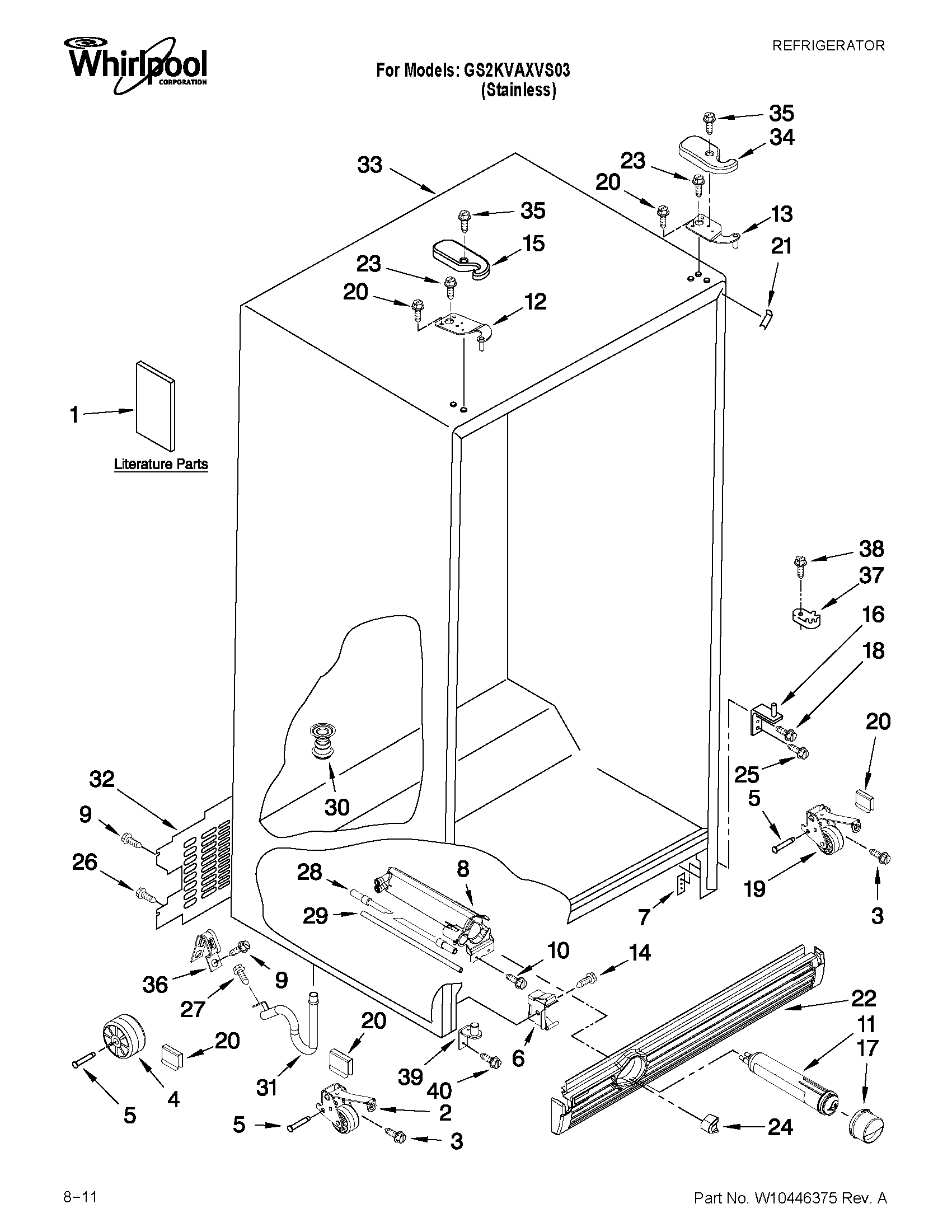 Whirlpool GS2KVAXVS03 cabinet parts diagram