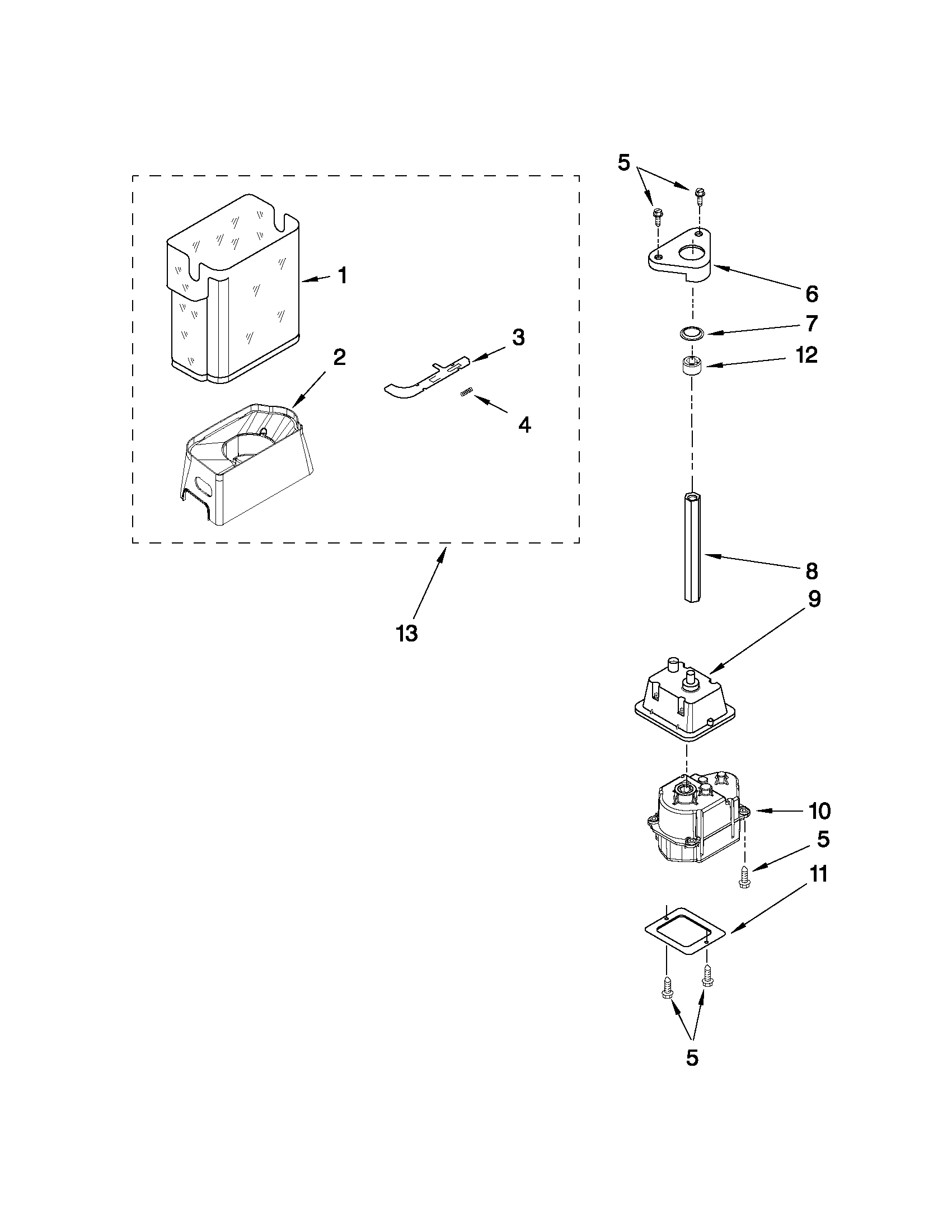 Whirlpool GS2KVAXVS03 motor and ice container parts diagram
