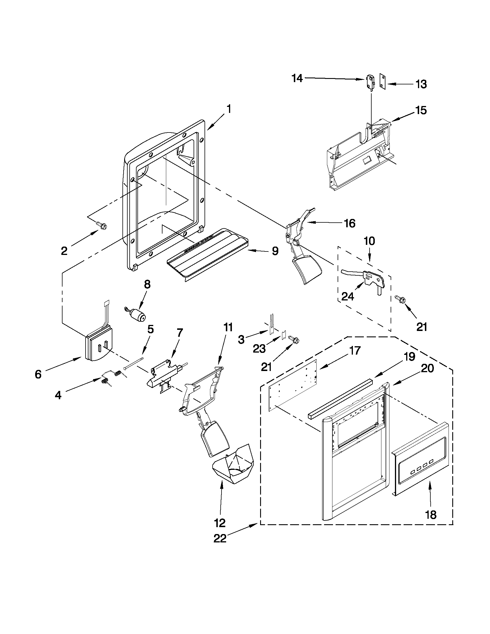 Whirlpool GS2KVAXVS03 dispenser front parts diagram