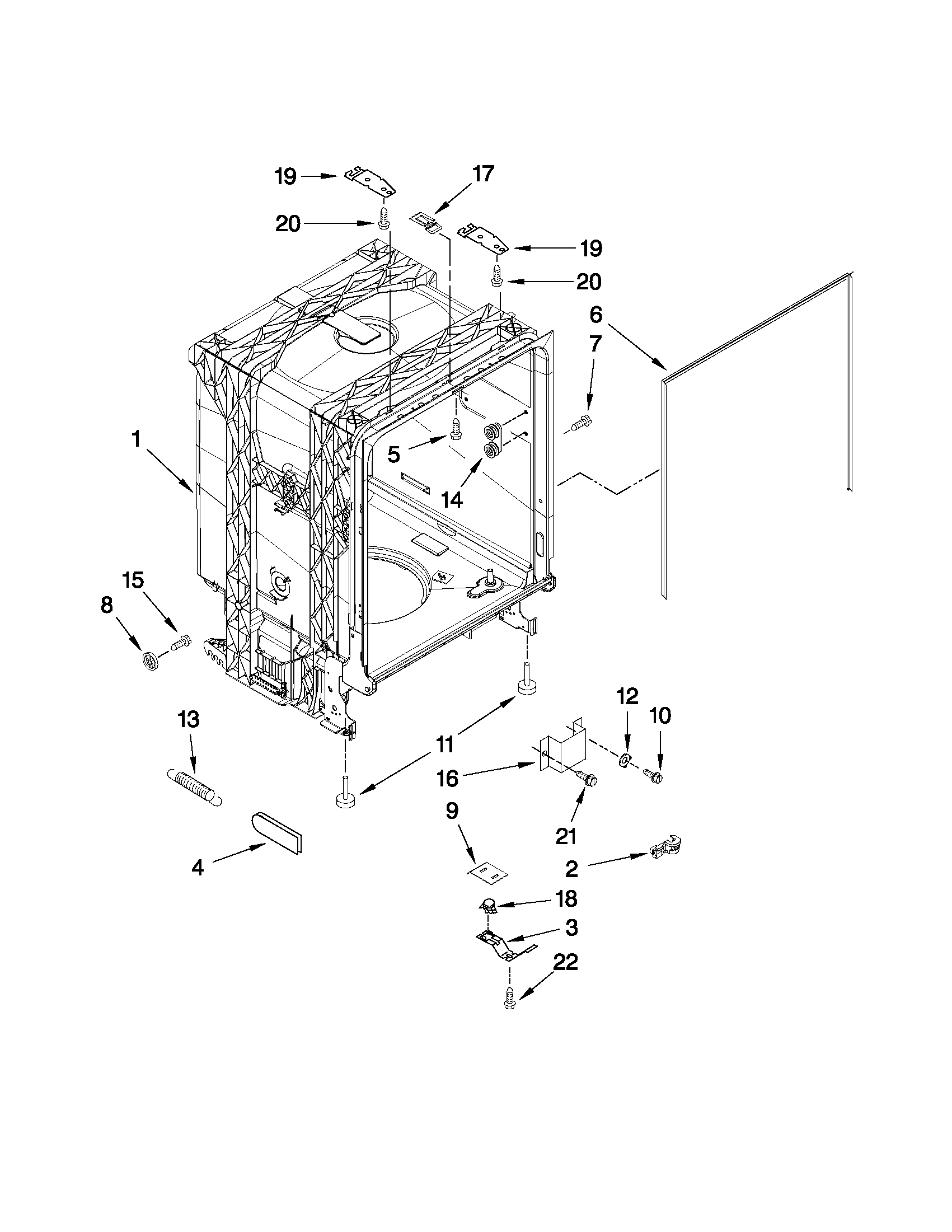 Amana ADB1400AWW4 tub and frame parts diagram