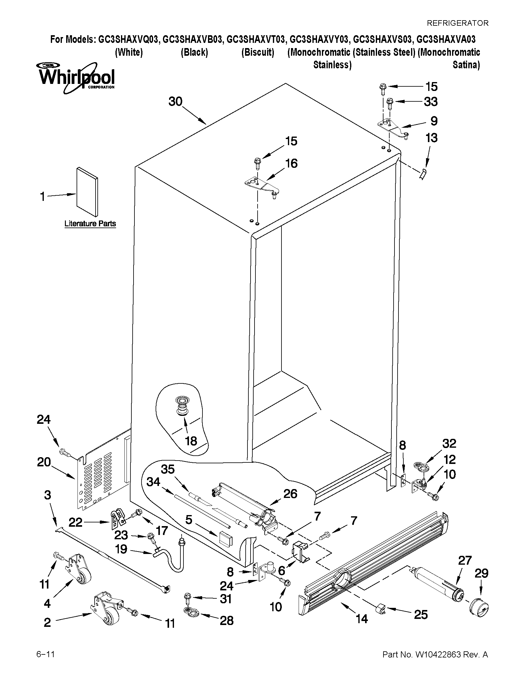Whirlpool GC3SHAXVS03 cabinet parts diagram