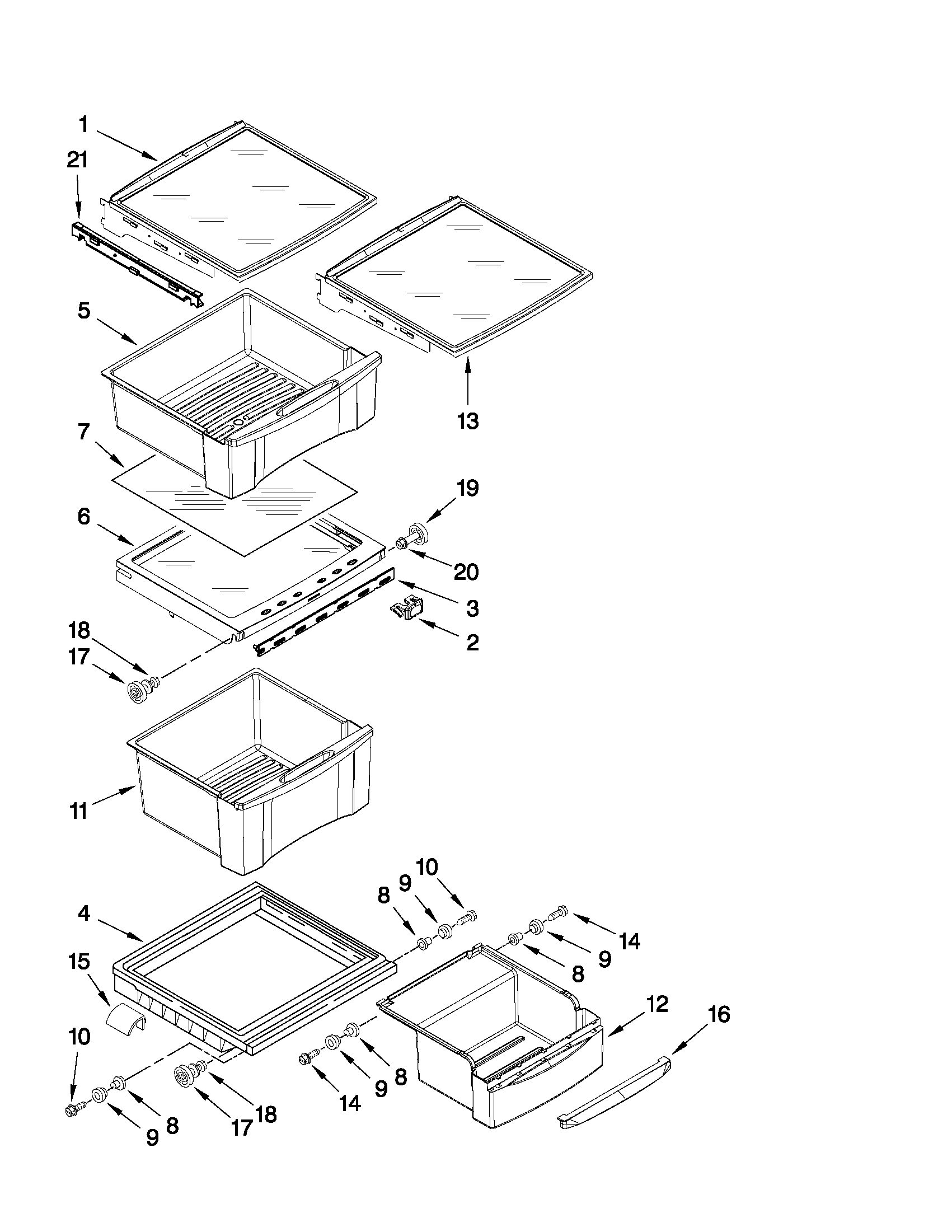 Whirlpool GC3SHAXVS03 refrigerator shelf parts diagram