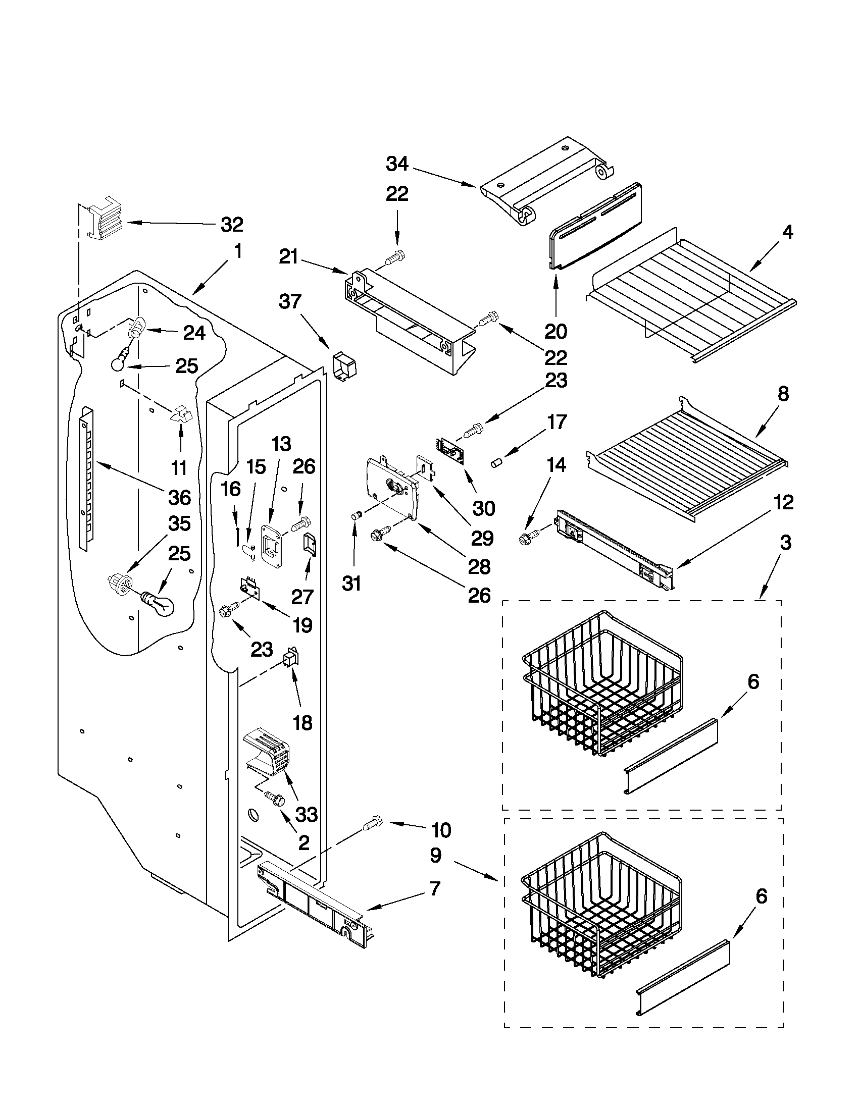 Whirlpool GC3SHAXVS03 freezer liner parts diagram