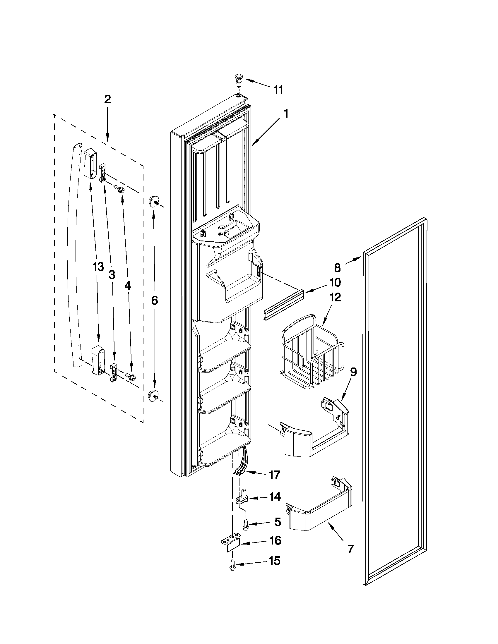 Whirlpool GC3SHAXVS03 freezer door parts diagram