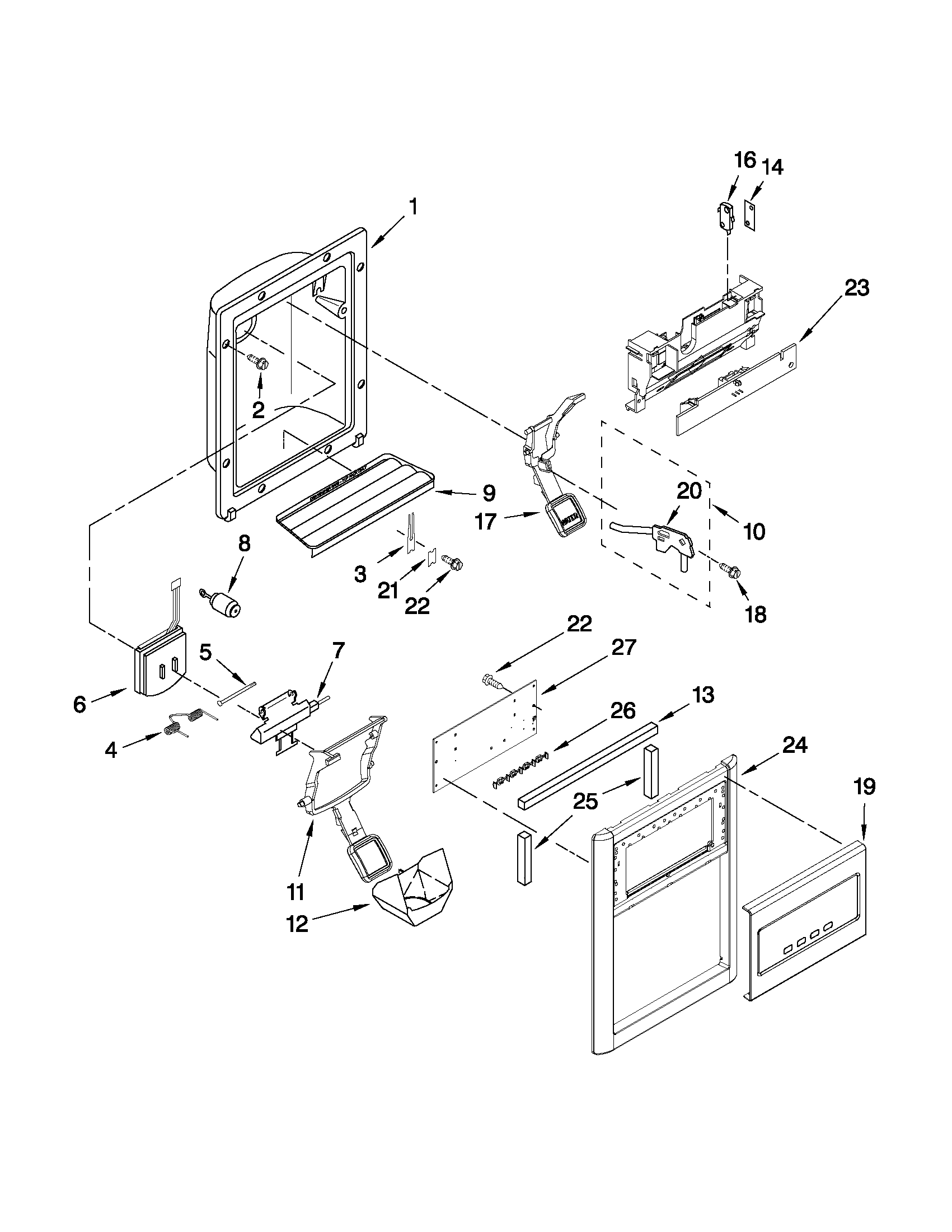 Whirlpool GC3SHAXVS03 dispenser front parts diagram