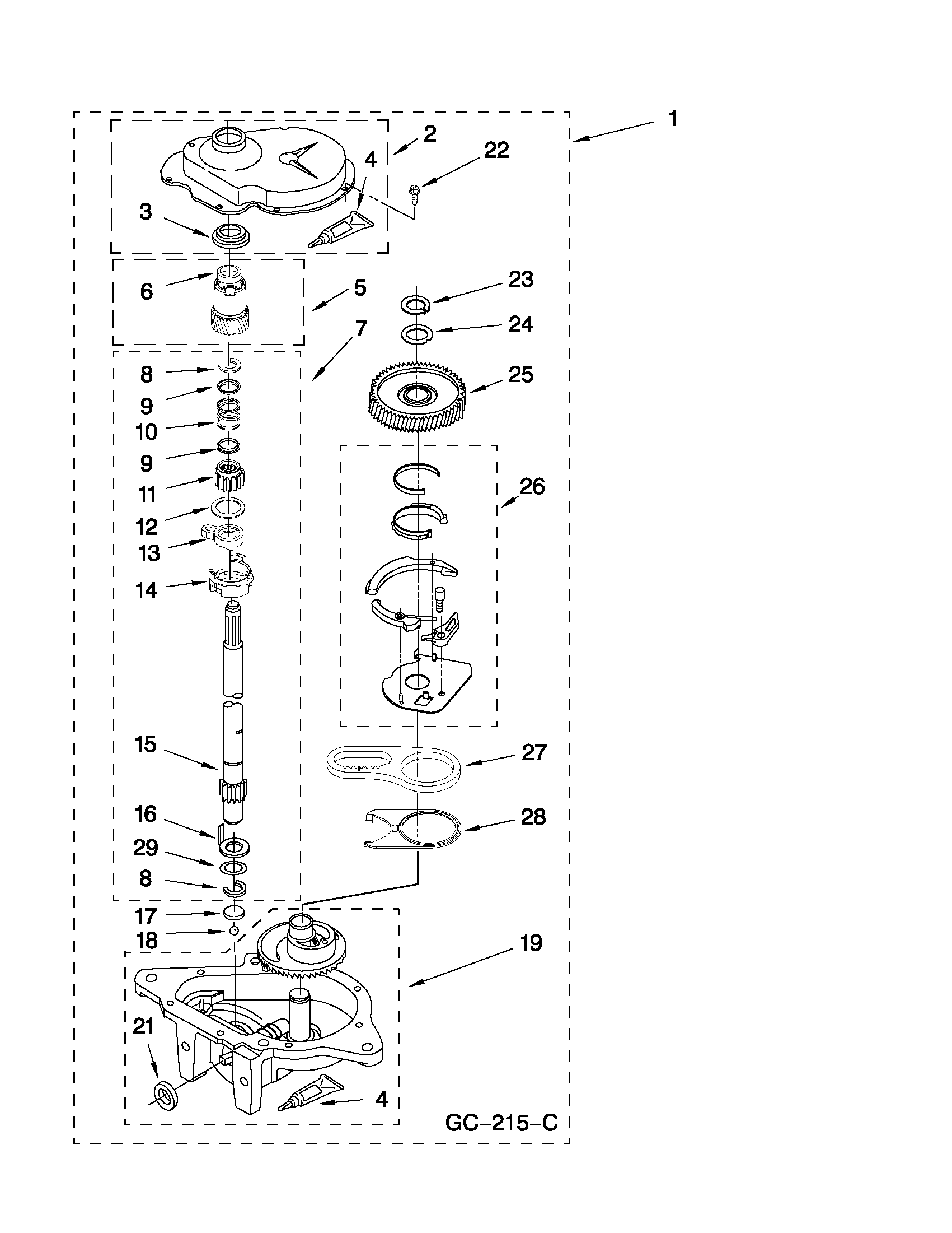 Whirlpool CAM2762TQ3 gearcase parts diagram