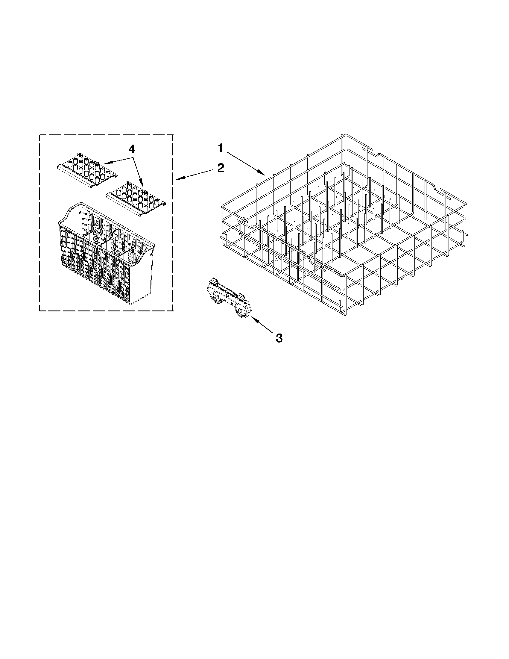 Whirlpool DU1030XTXT4 lower rack parts diagram