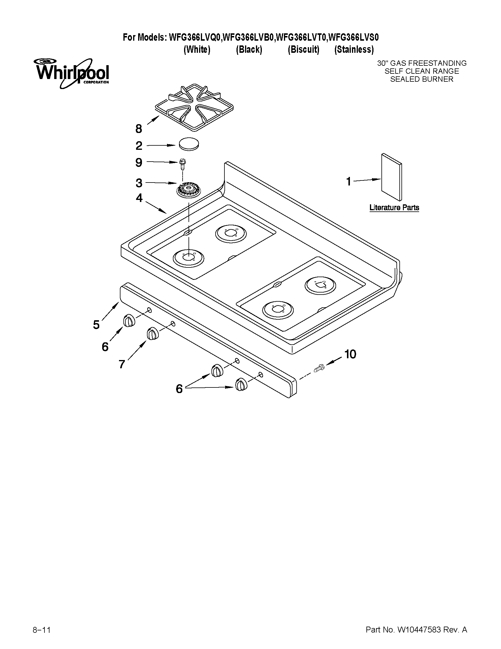 Whirlpool WFG366LVB0 cooktop parts diagram