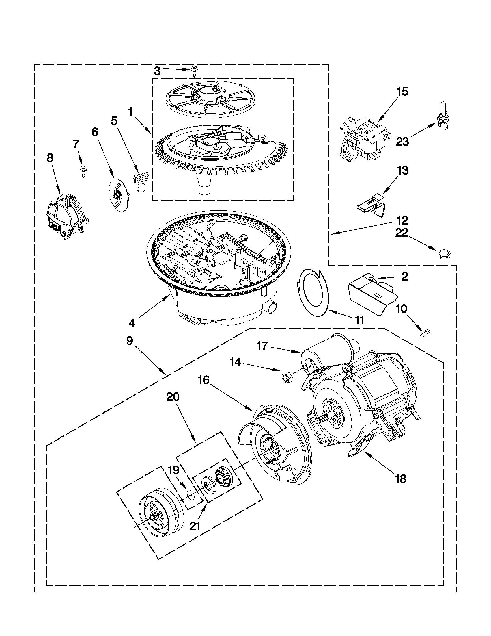Whirlpool DP1040XTXQ6 pump and motor parts diagram