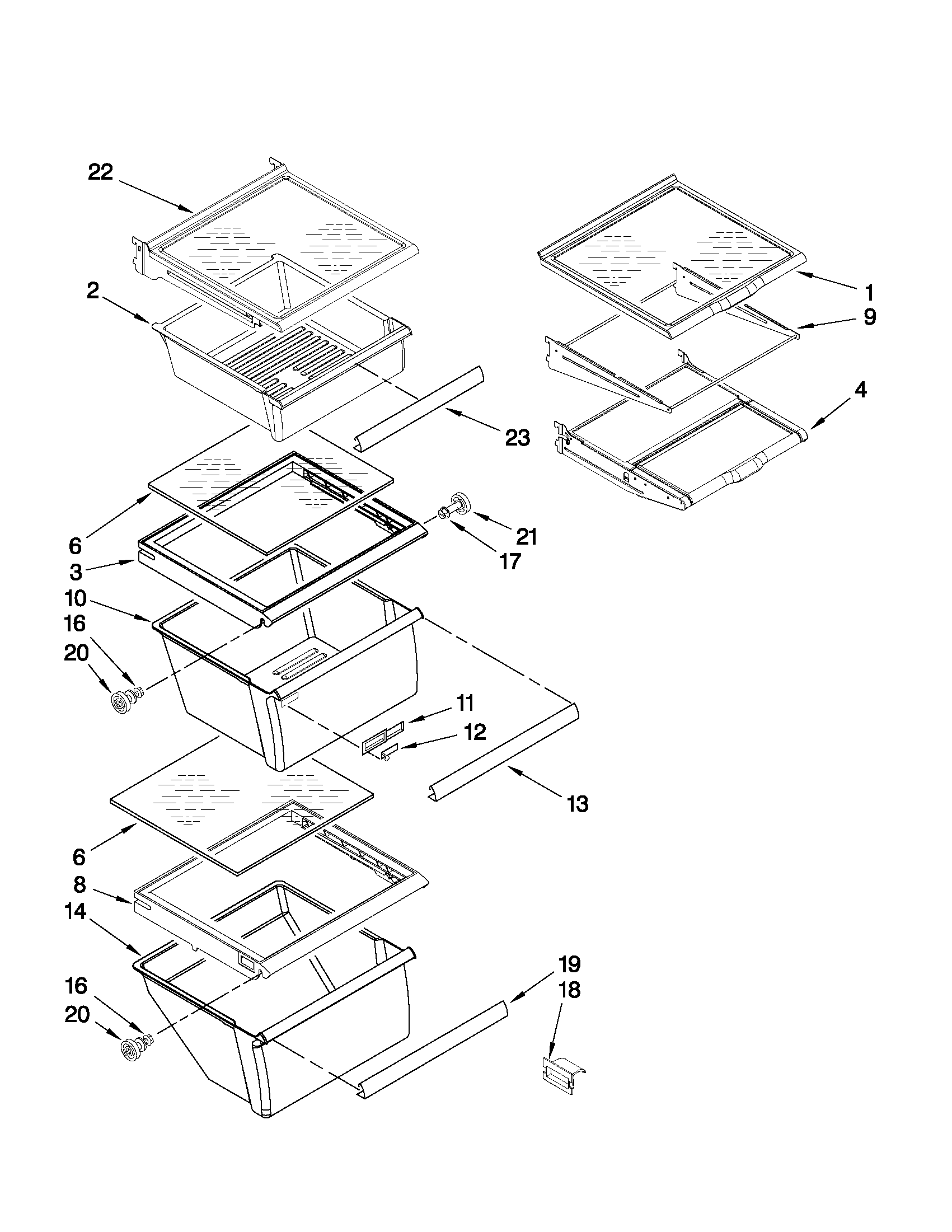 Whirlpool 6GD25DCXHW12 refrigerator shelf parts diagram