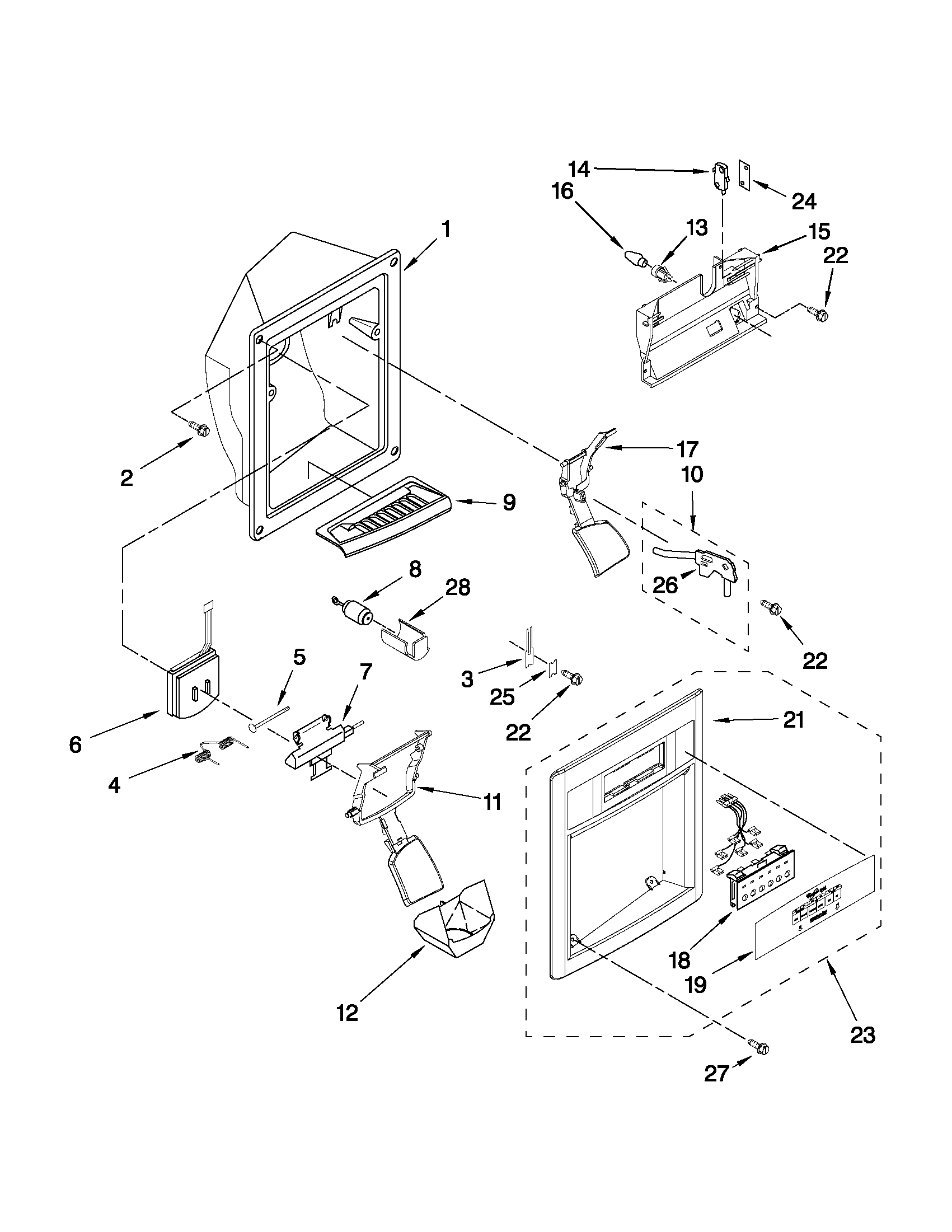 Whirlpool 6GD25DCXHW12 dispenser front parts diagram