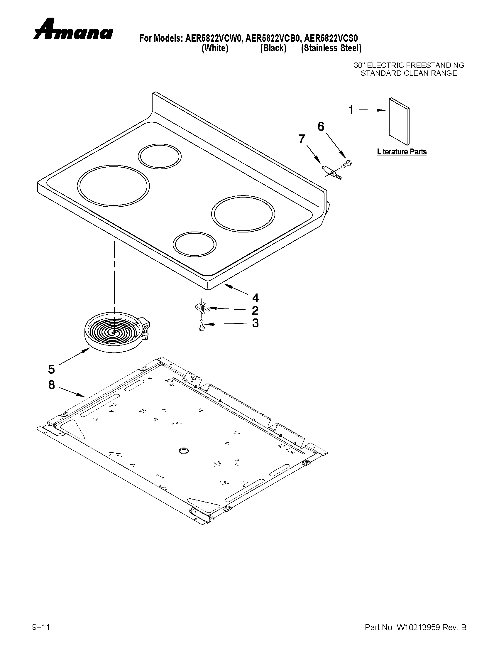 Amana AER5822VCW0 cooktop parts diagram