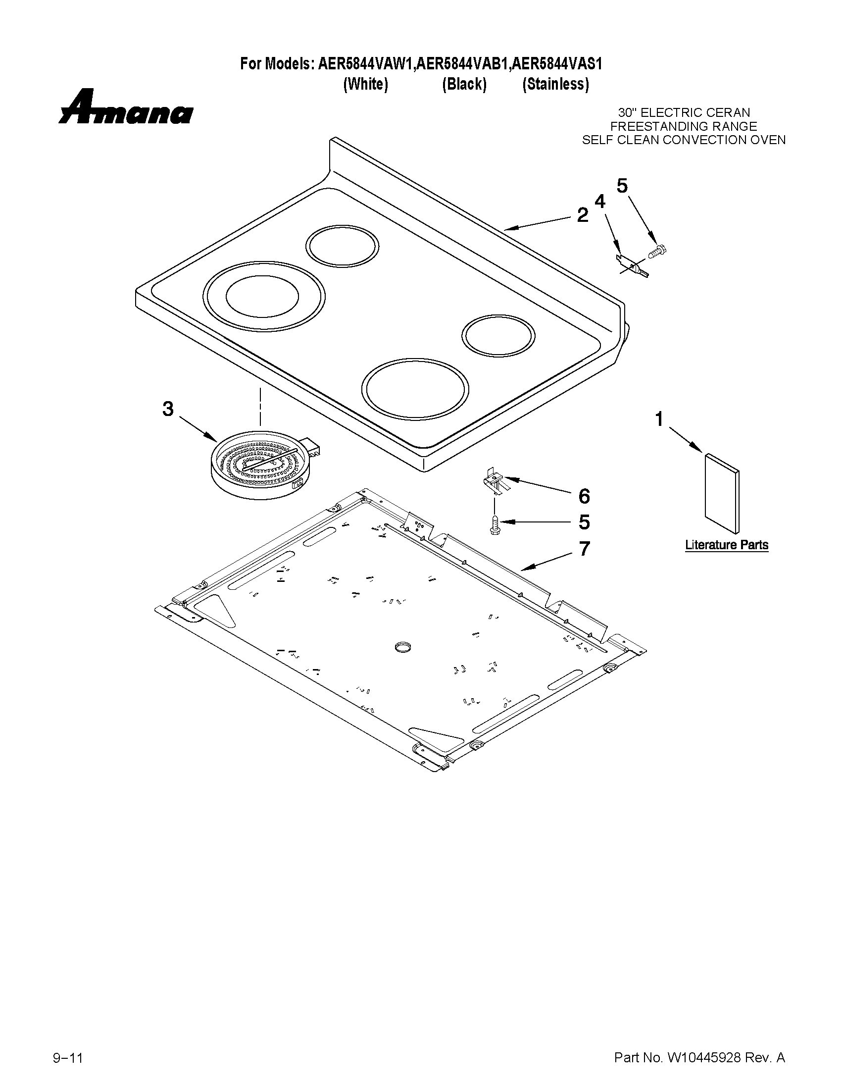 Amana AER5844VAB1 cooktop parts diagram