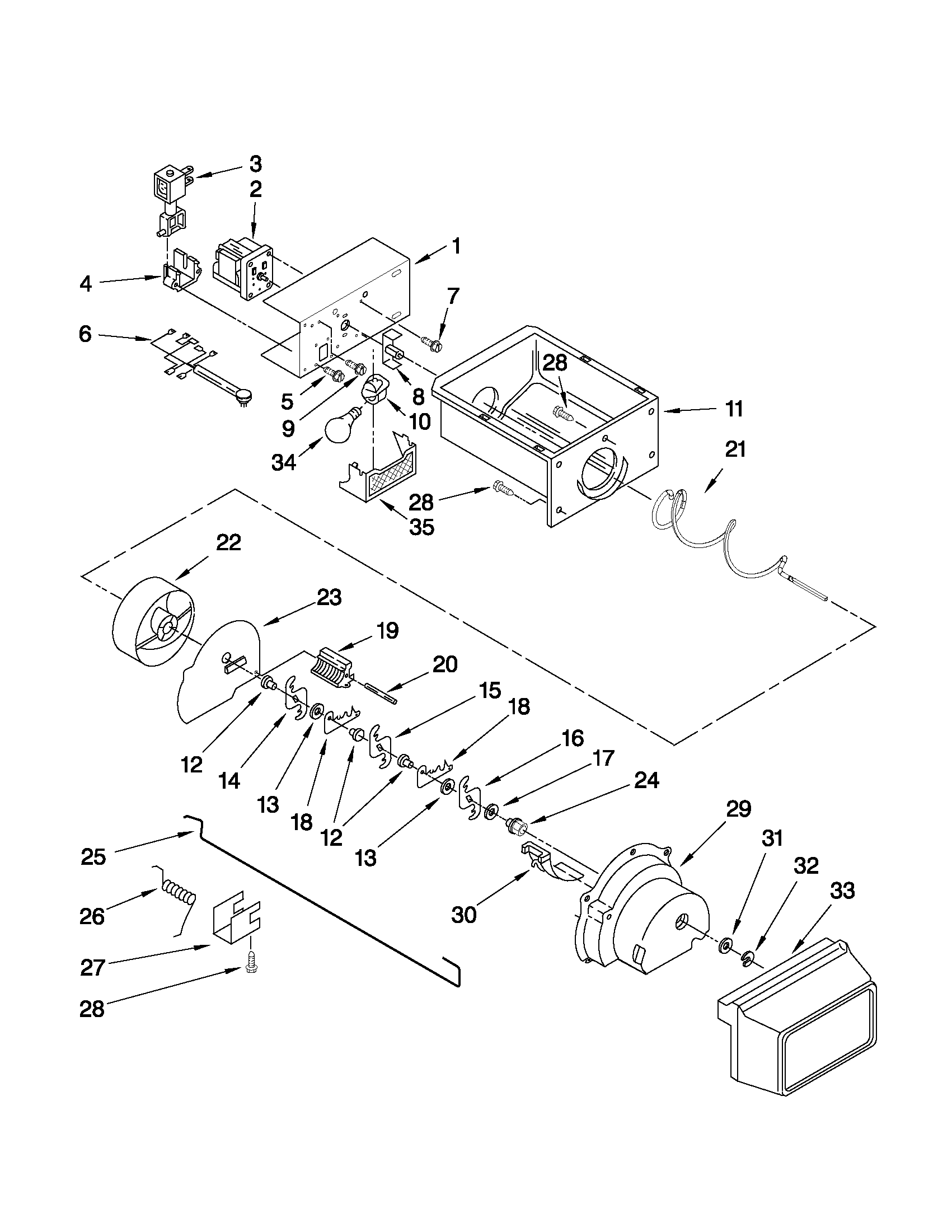Maytag MSD2242VES03 motor and ice container parts diagram
