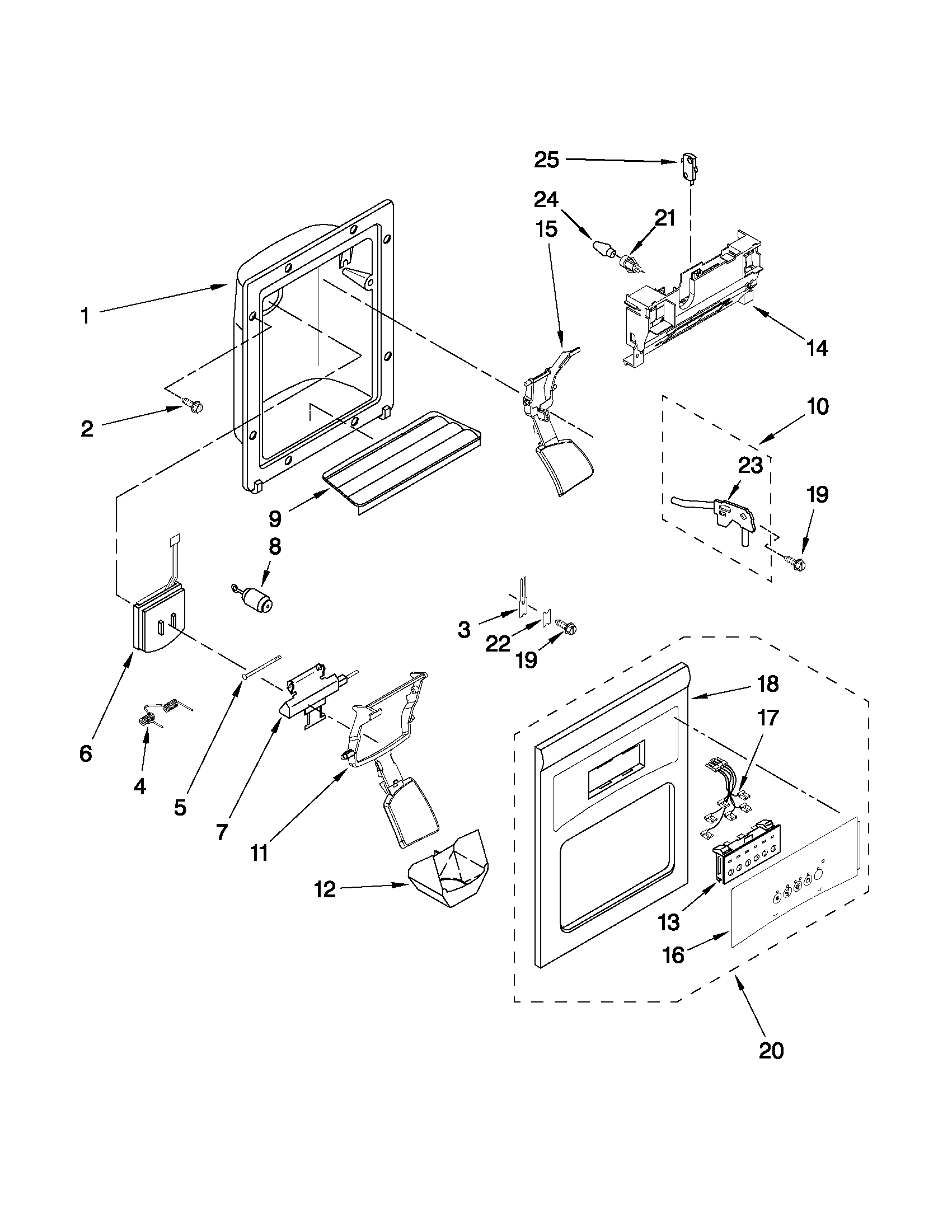 Maytag MSD2242VES03 dispenser front parts diagram