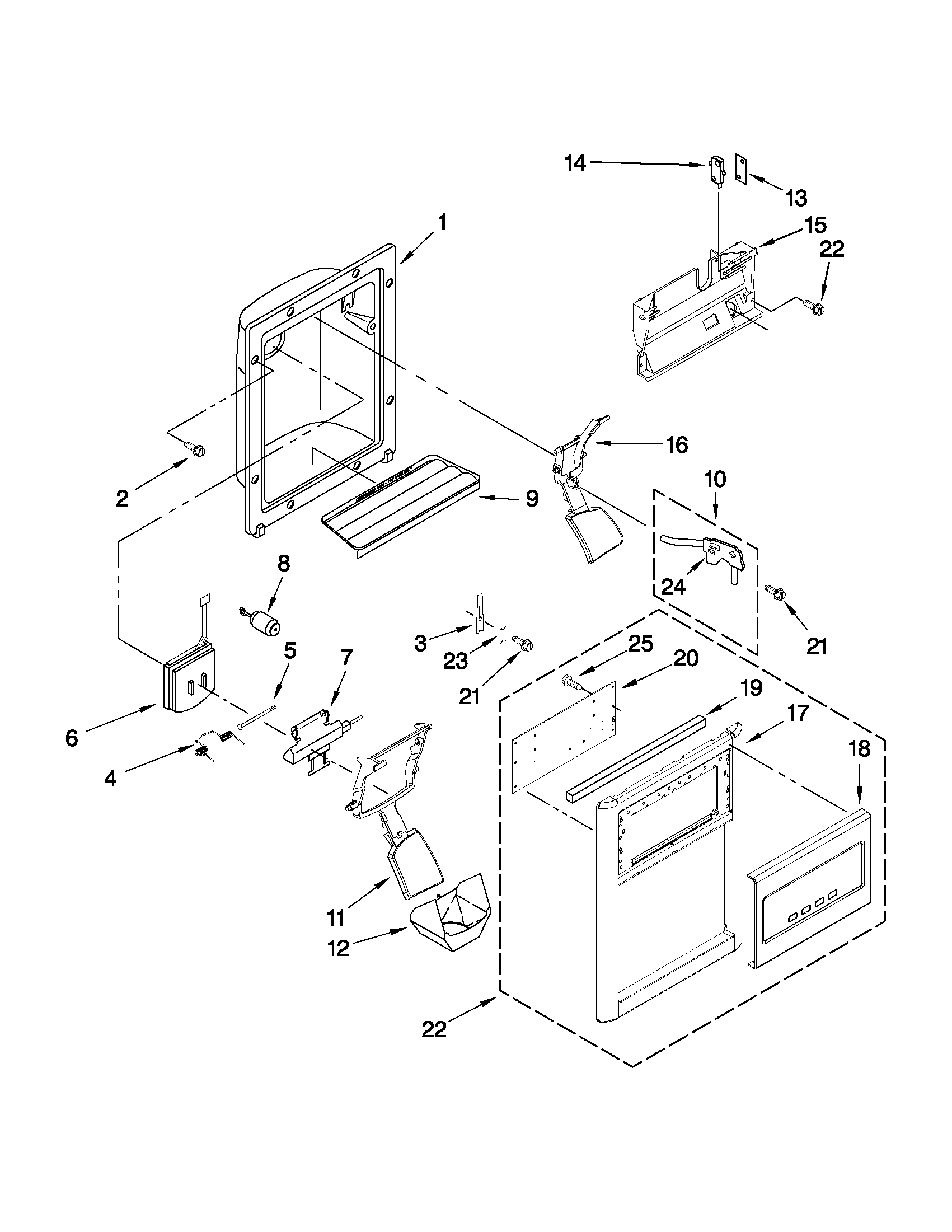 Maytag MSD2254VEY03 dispenser front parts diagram