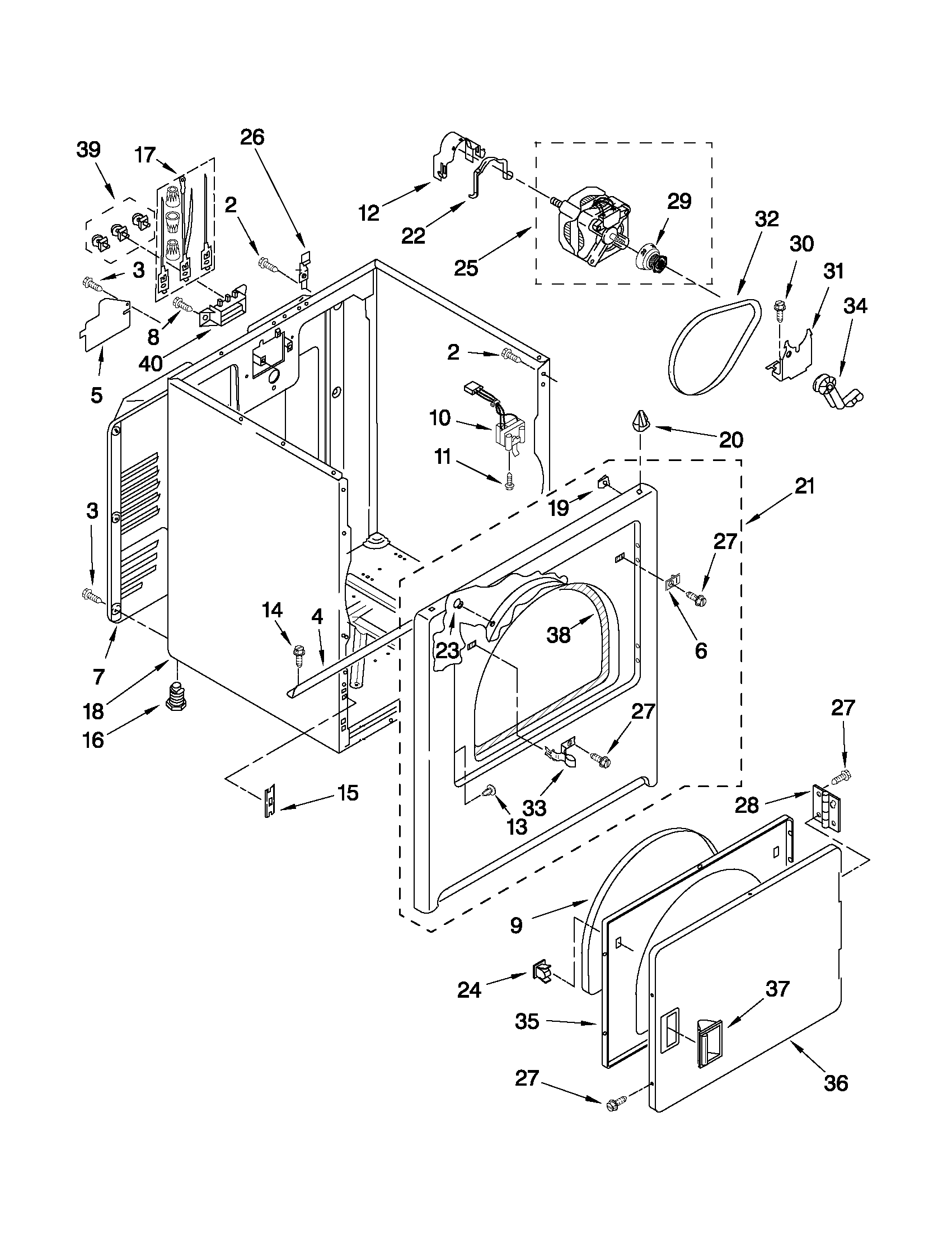 Whirlpool WED4800XQ0 cabinet parts diagram