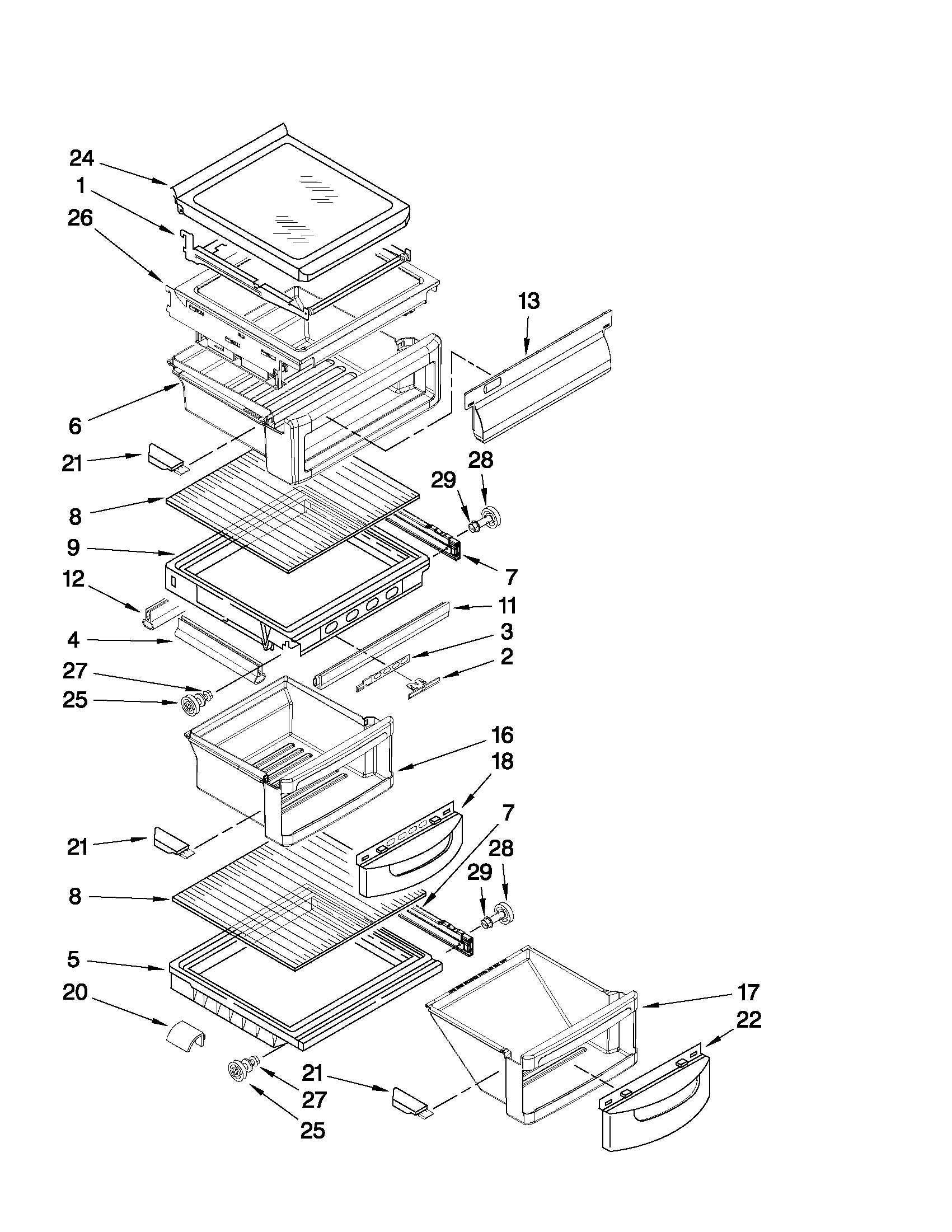 KitchenAid KSRJ25FXMS01 refrigerator shelf parts diagram