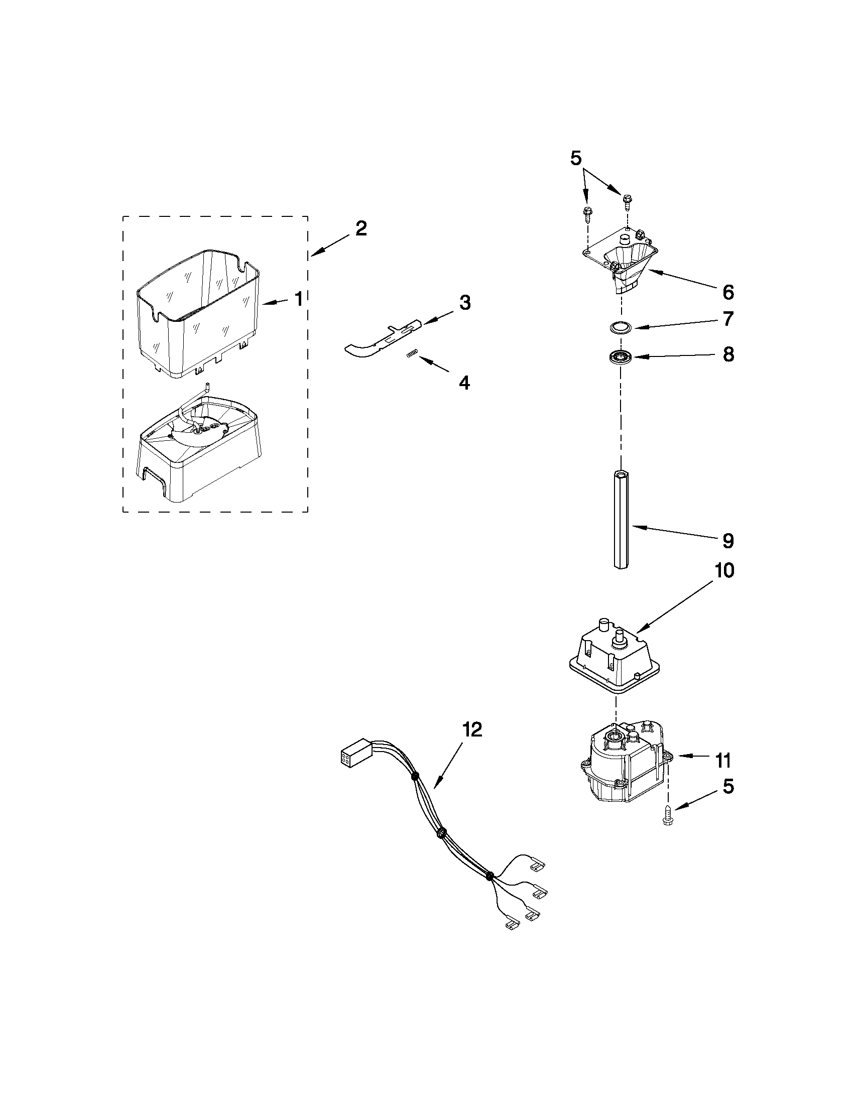 KitchenAid KSRJ25FXMS01 motor and ice container parts diagram