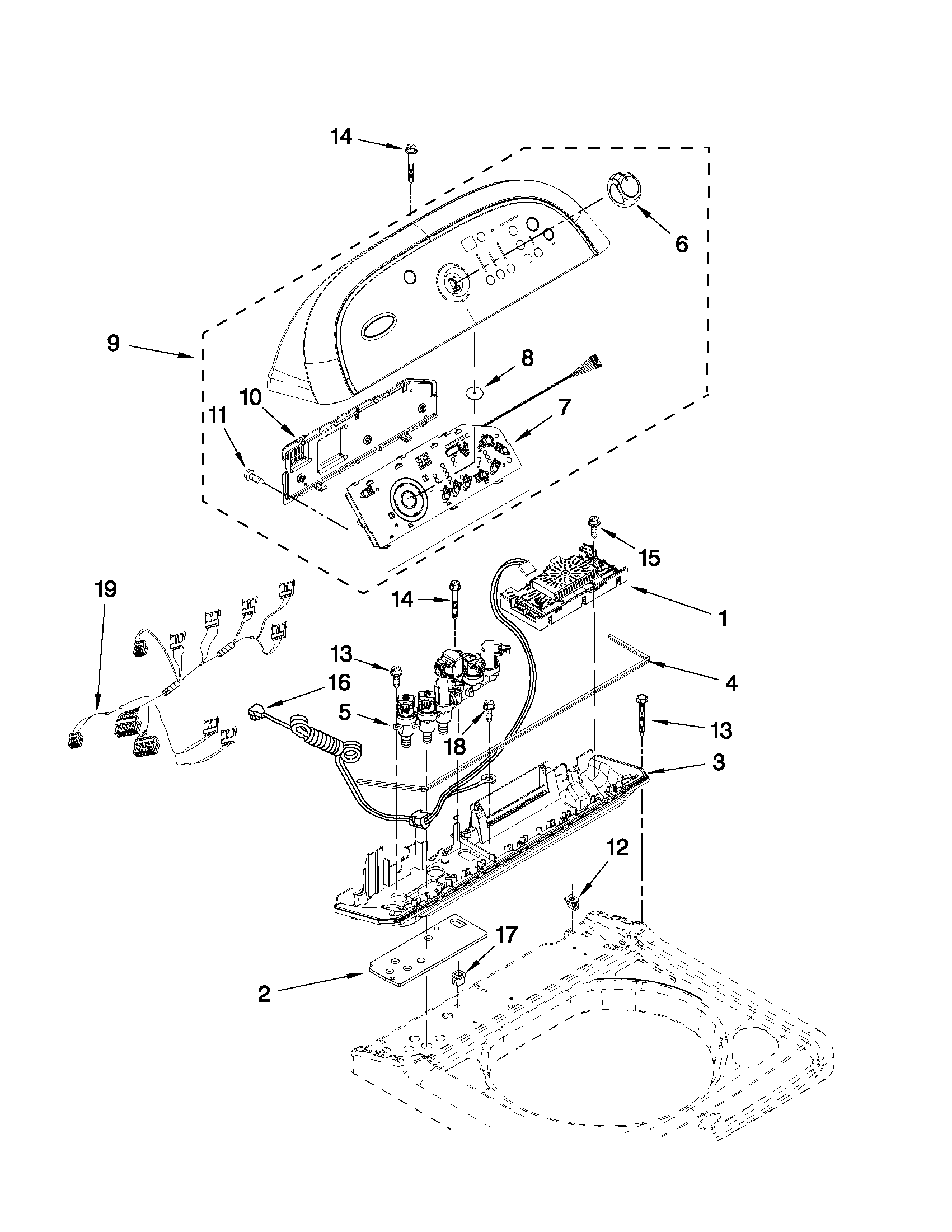 Whirlpool WTW8240YW0 control panel parts diagram