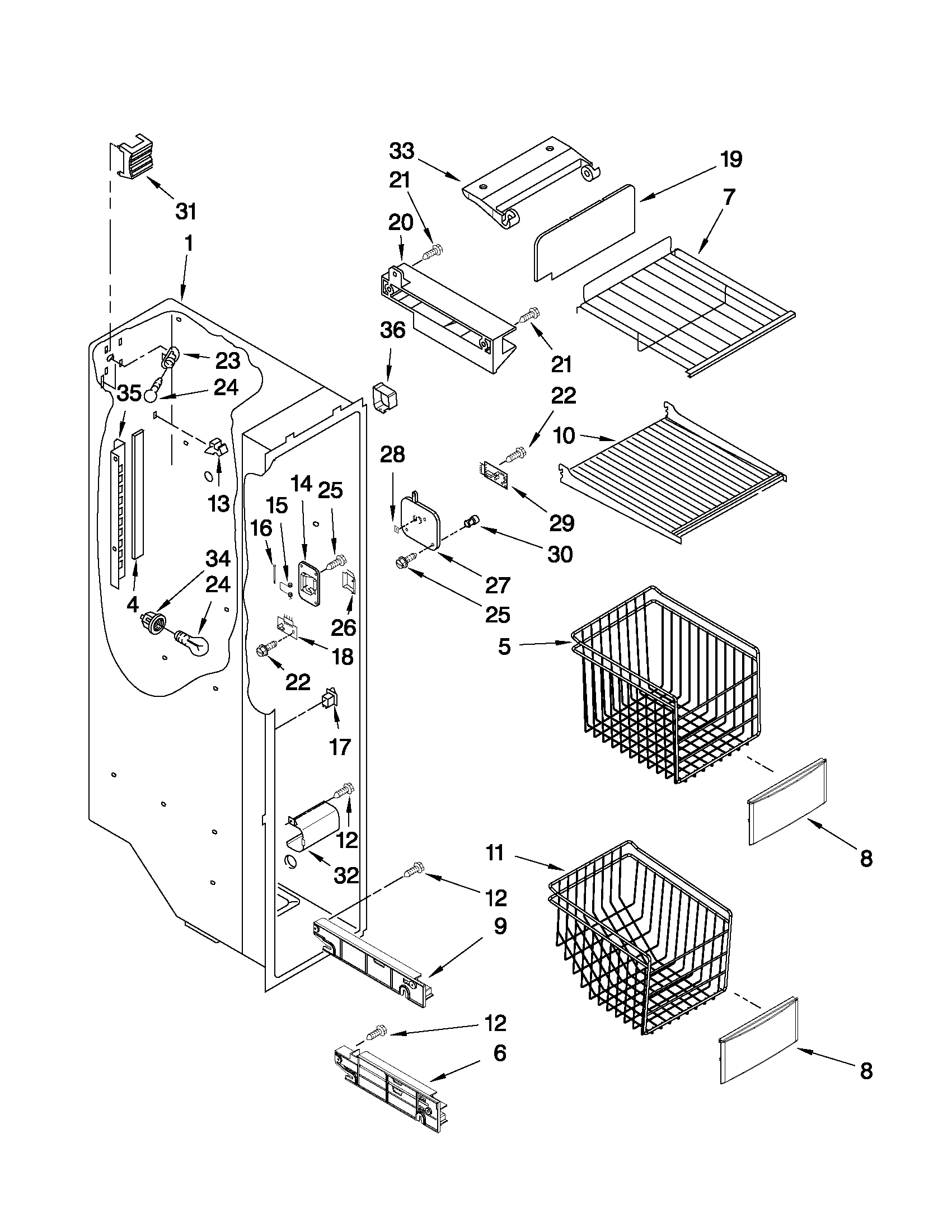 KitchenAid KSRJ25FXMT03 freezer liner parts diagram