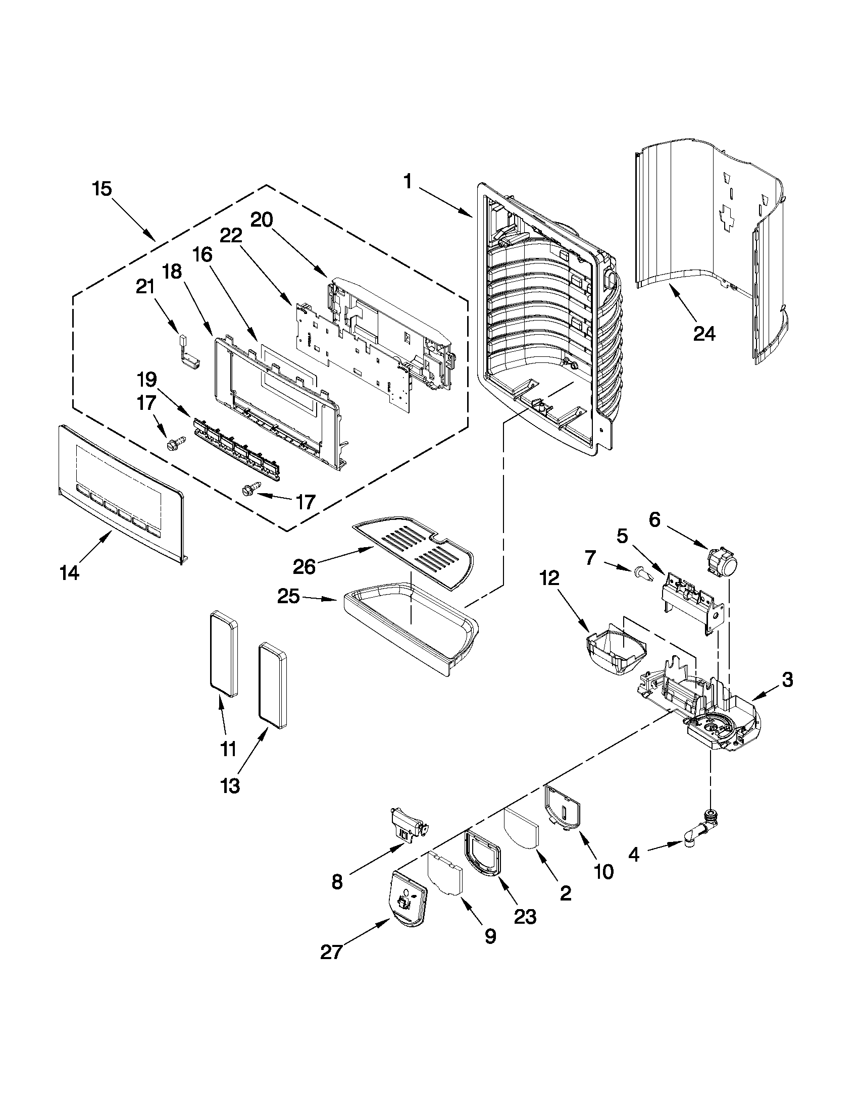 KitchenAid KSRJ25FXMT03 dispenser front parts diagram