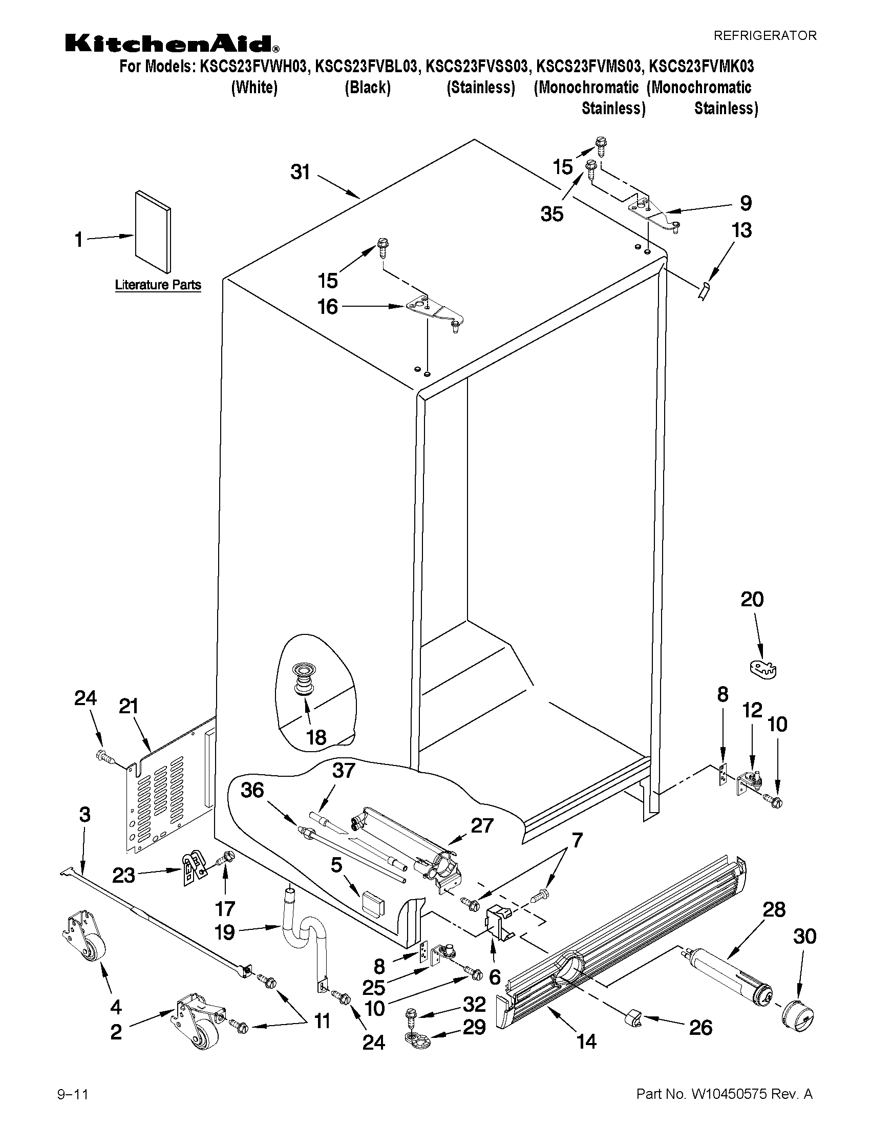 KitchenAid KSCS23FVWH03 cabinet parts diagram