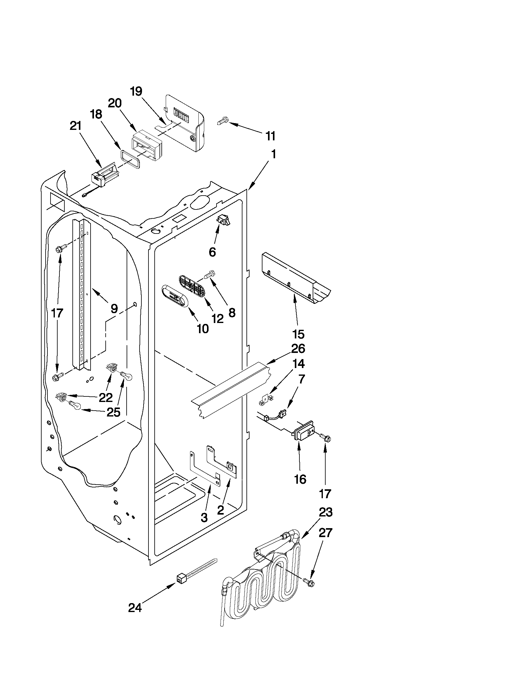 KitchenAid KSCS23FVWH03 refrigerator liner parts diagram