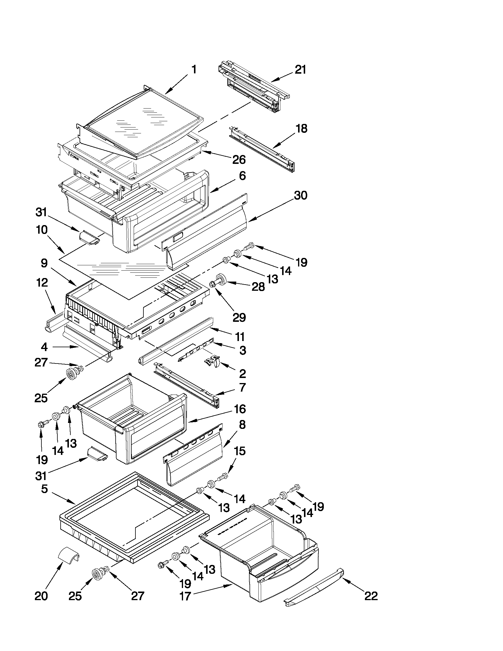 KitchenAid KSCS23FVWH03 refrigerator shelf parts diagram