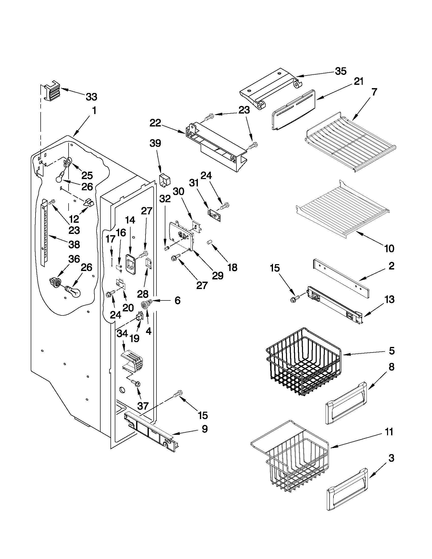 KitchenAid KSCS23FVWH03 freezer liner parts diagram