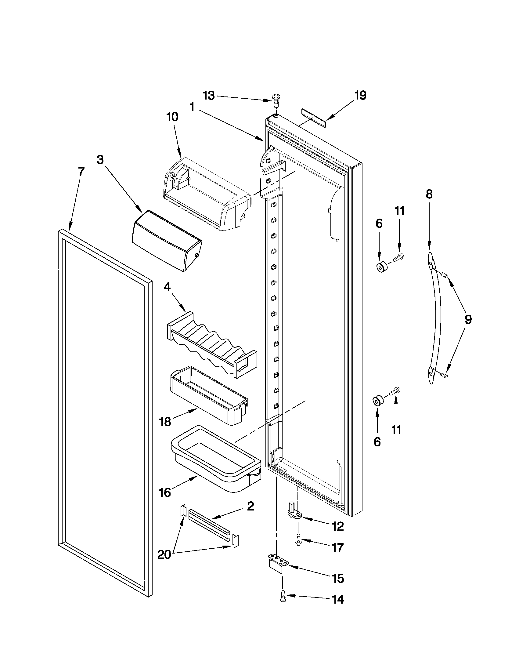 KitchenAid KSCS23FVWH03 refrigerator door parts diagram