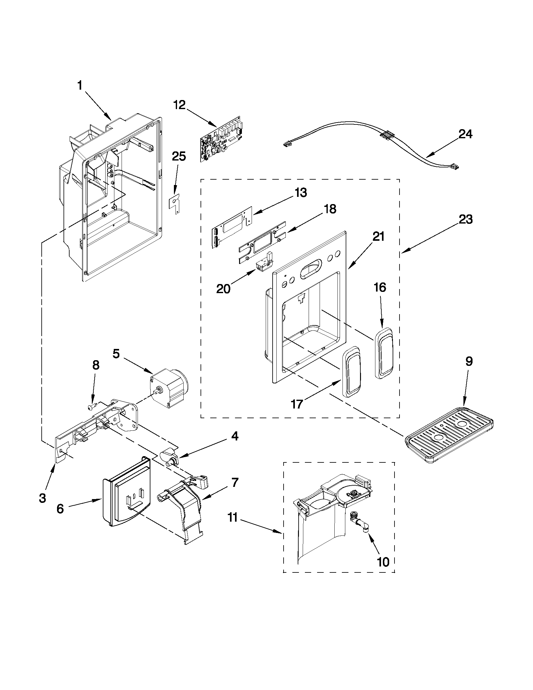KitchenAid KSCS23FVWH03 dispenser front parts diagram