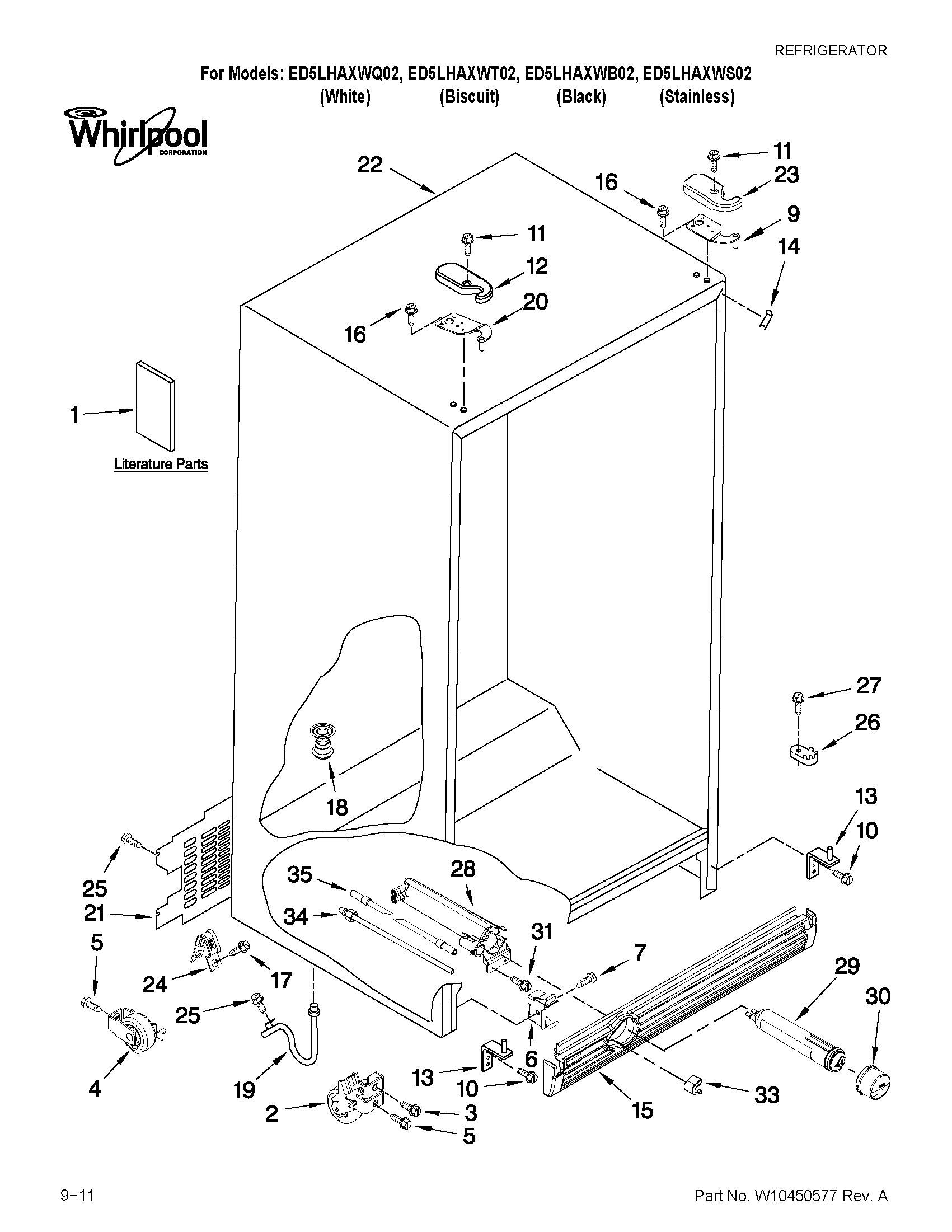 Whirlpool ED5LHAXWQ02 cabinet parts diagram