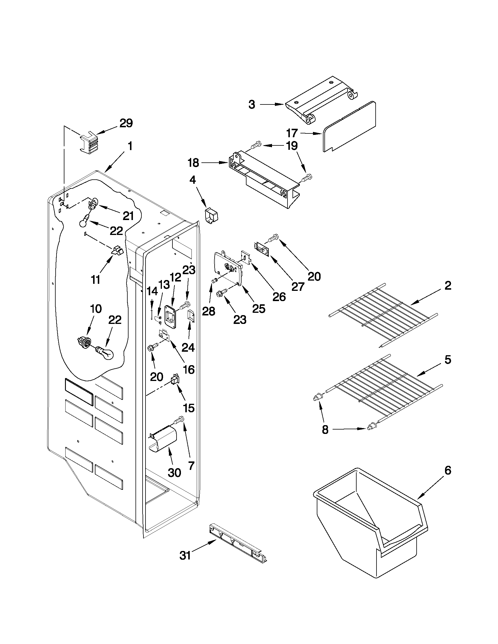Whirlpool ED5LHAXWQ02 freezer liner parts diagram