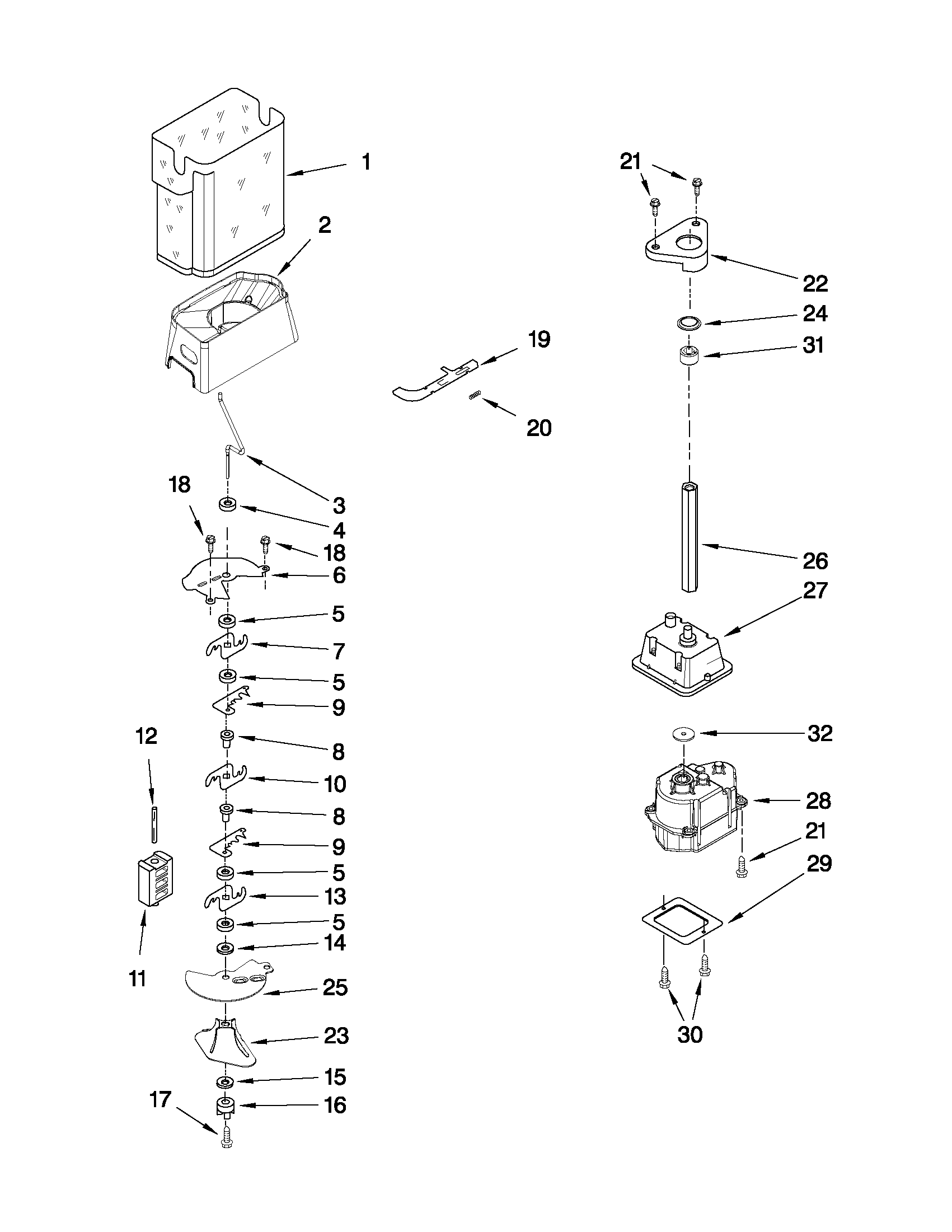 Whirlpool ED5LHAXWQ02 motor and ice container parts diagram