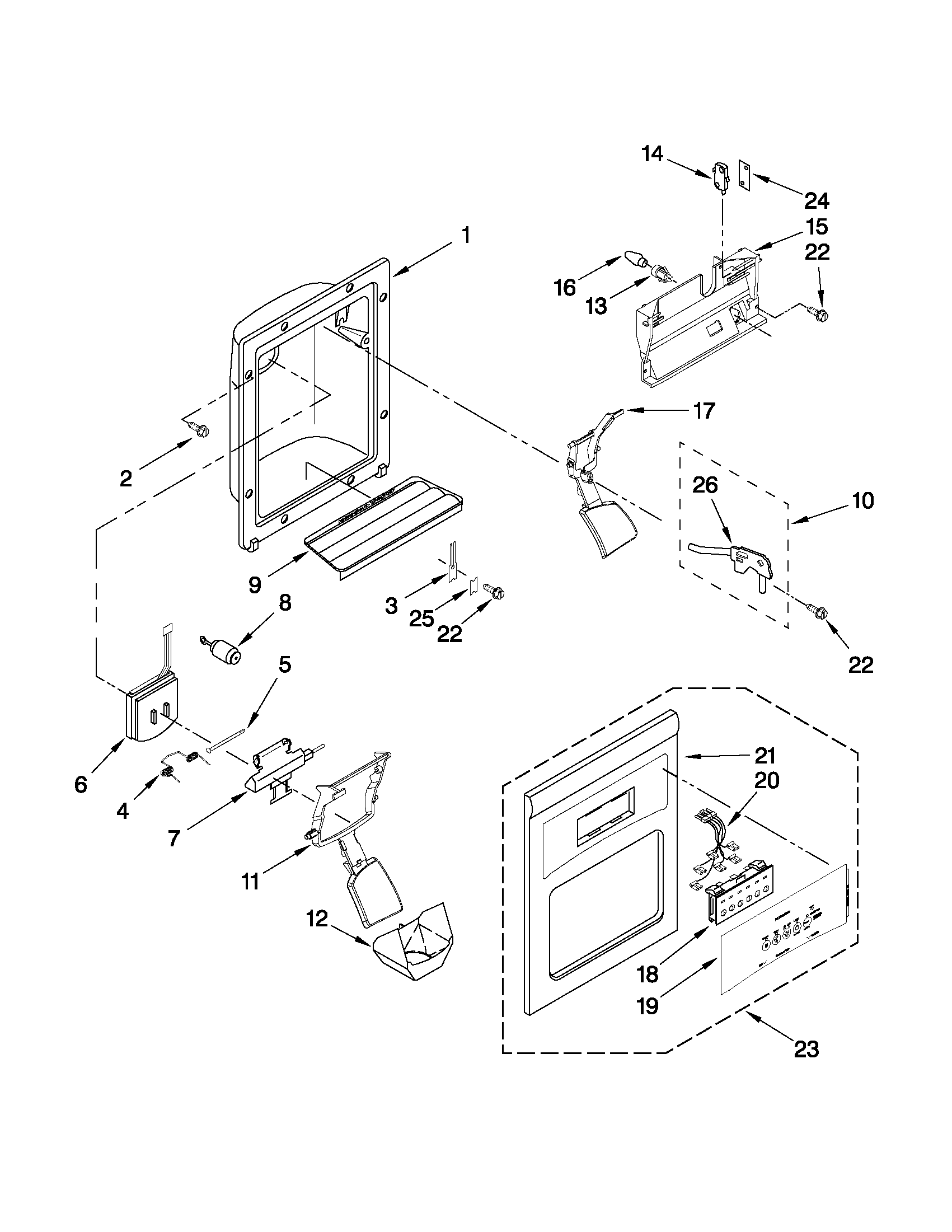 Whirlpool ED5LHAXWQ02 dispenser front parts diagram