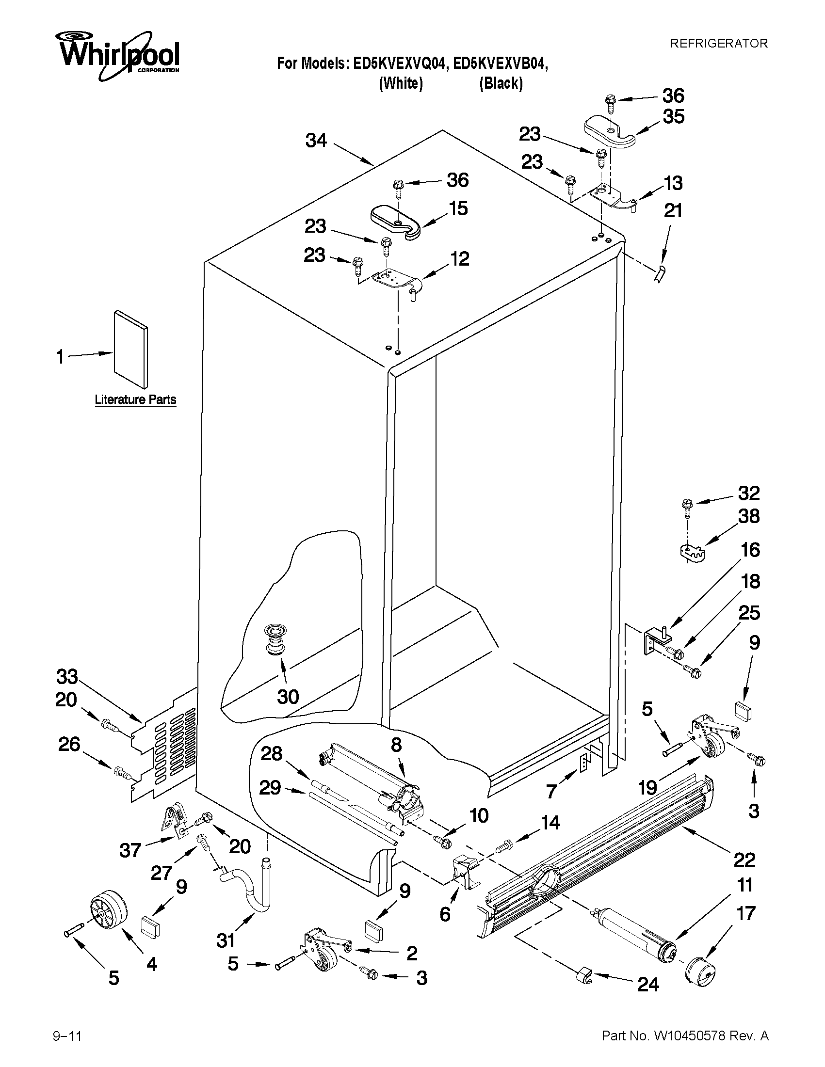 Whirlpool ED5KVEXVB04 cabinet parts diagram